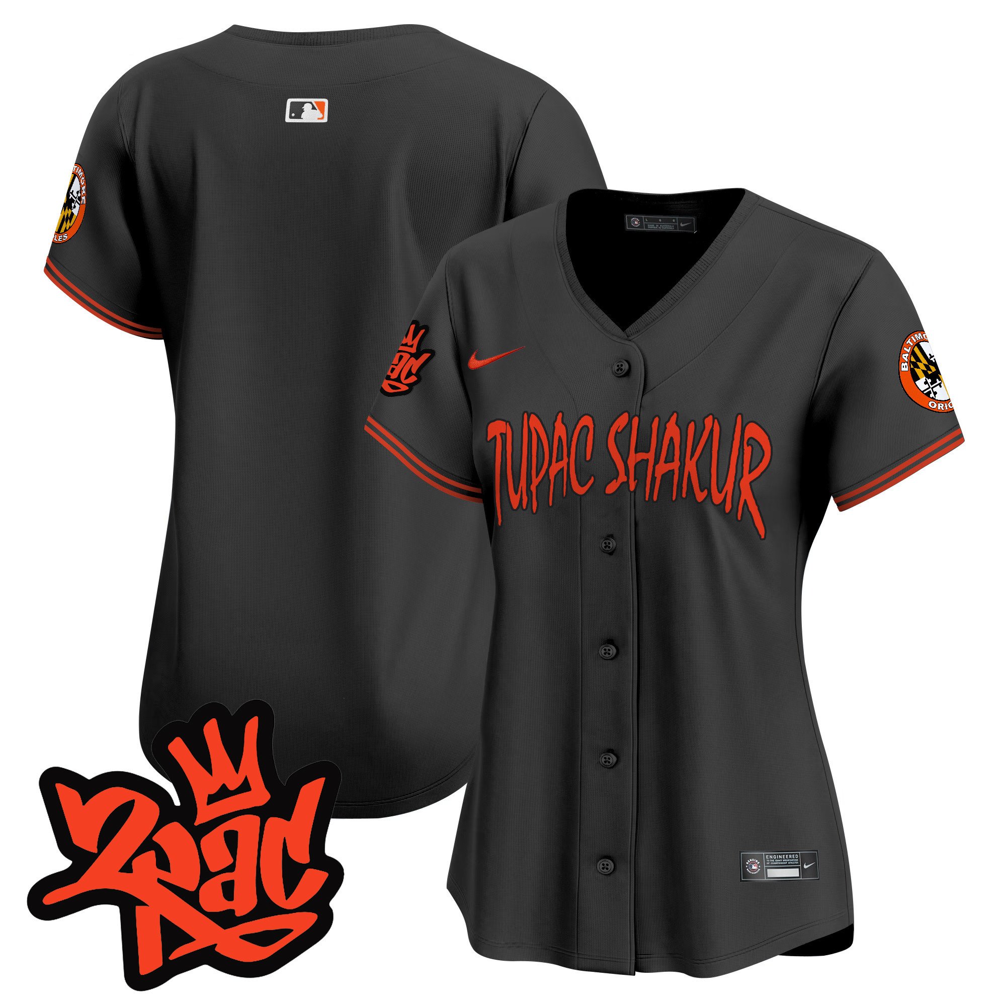 Women's Baltimore Orioles Tupac Shakur Vapor Premier Limited Black Jersey - All Stitched