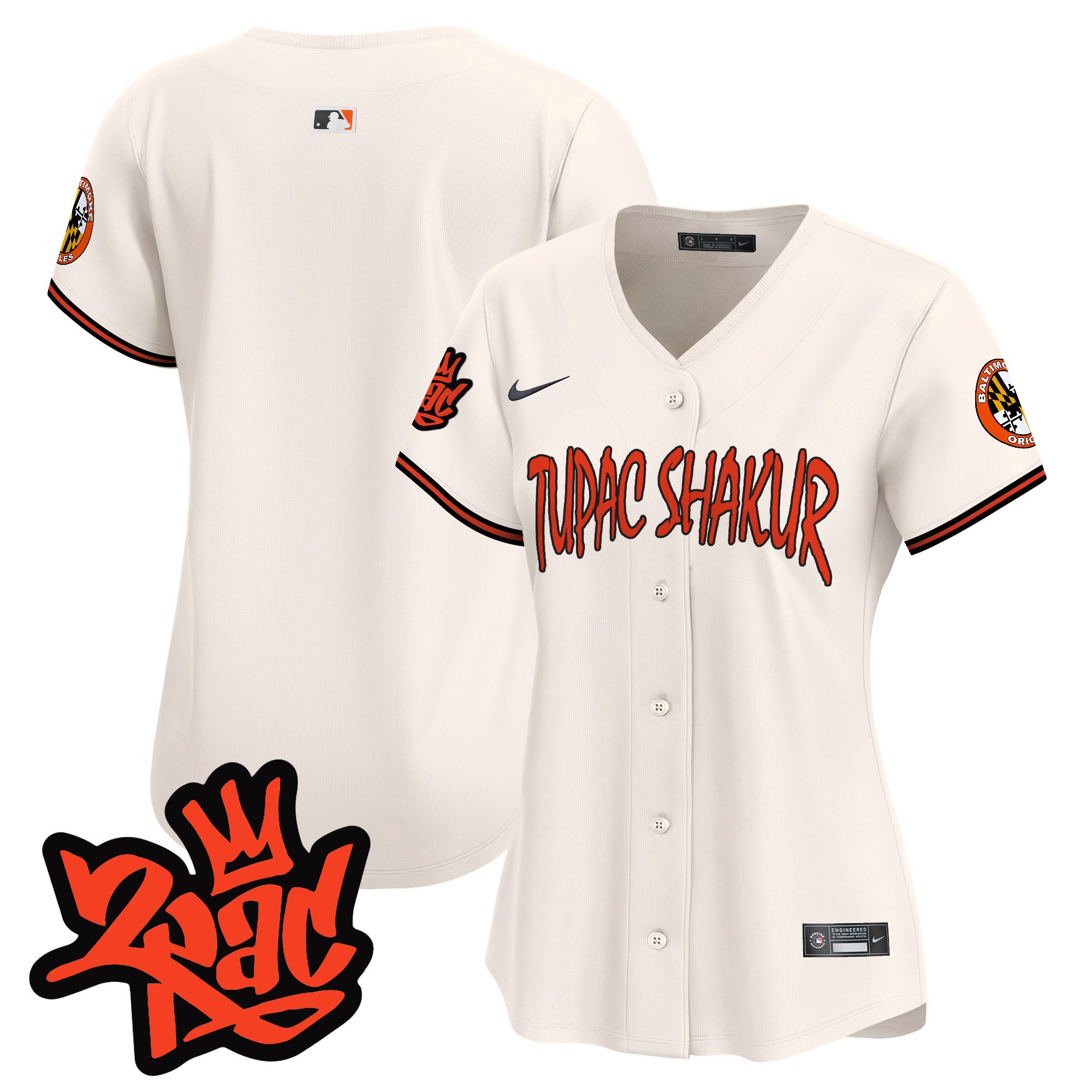 Women's Baltimore Orioles Tupac Shakur Vapor Premier Limited Cream Jersey - All Stitched