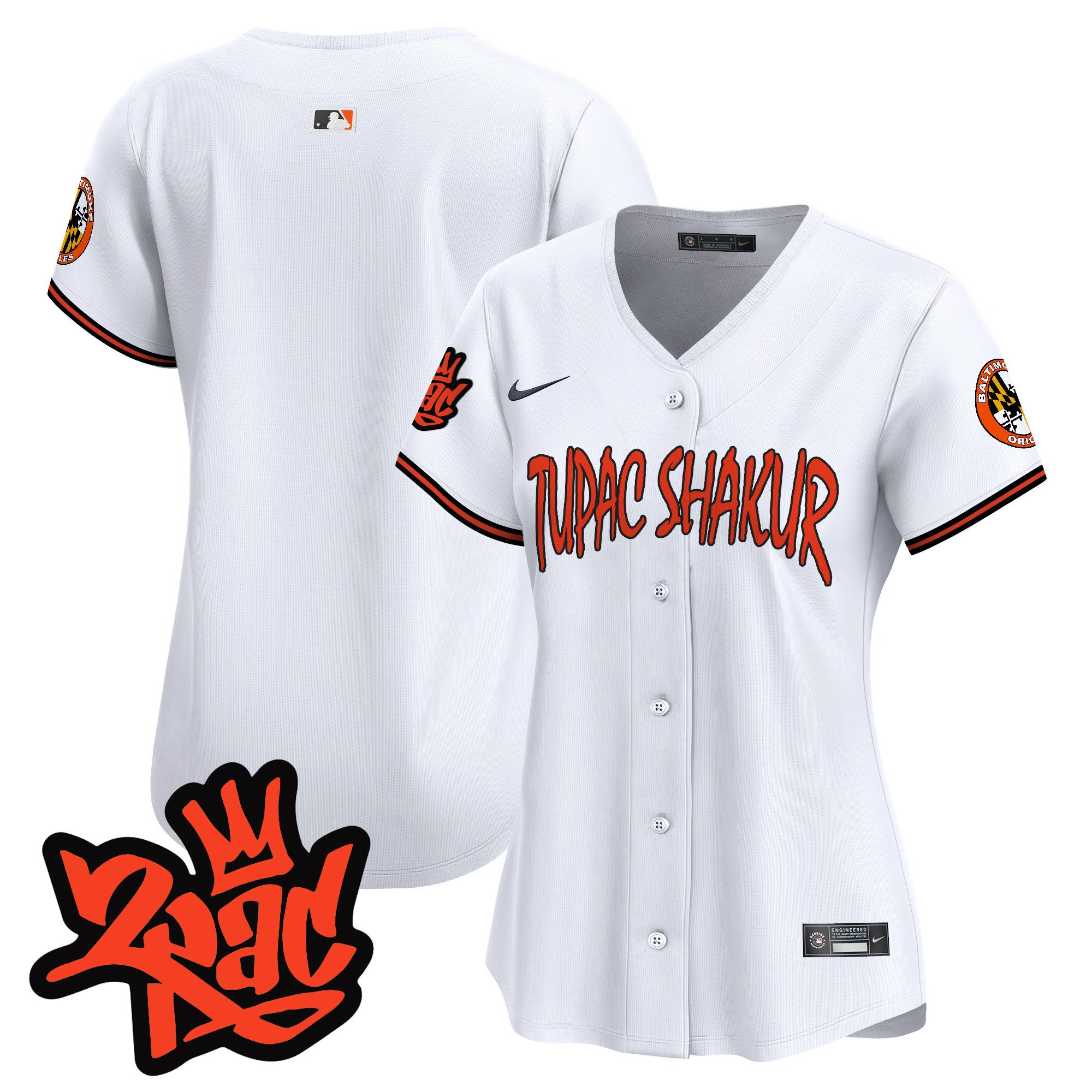 Women's Baltimore Orioles Tupac Shakur Vapor Premier Limited White Jersey - All Stitched