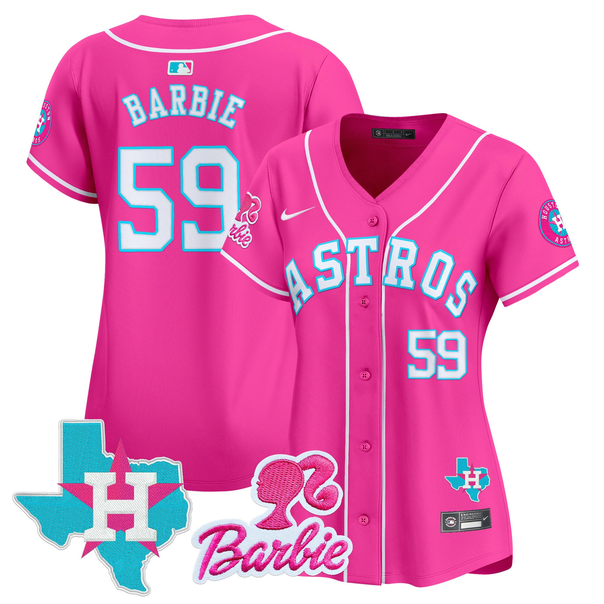 Women's Barbie Houston Astros Barbie Patch Vapor Premier Limited Pink Jersey - All Stitched