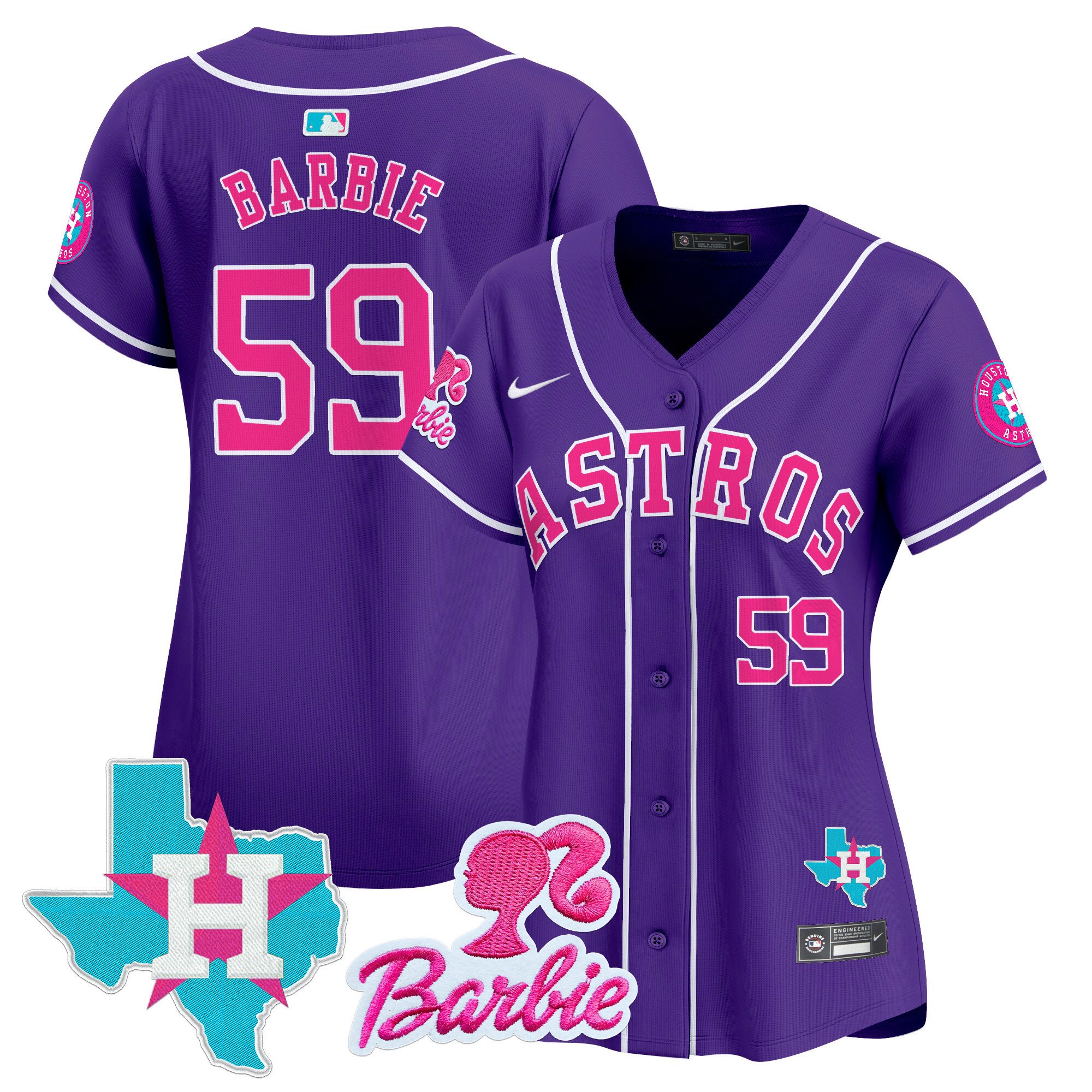Women's Barbie Houston Astros Barbie Patch Vapor Premier Limited Purple Jersey - All Stitched