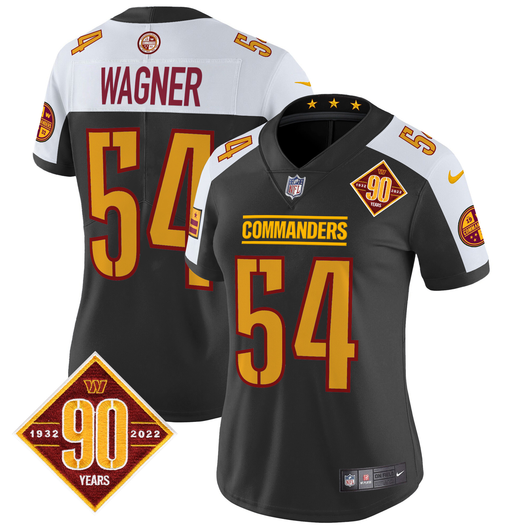 Women's Bobby Wagner Washington Commanders 90th Anniversary Patch Vapor Limited Black Alternate Jersey - All Stitched