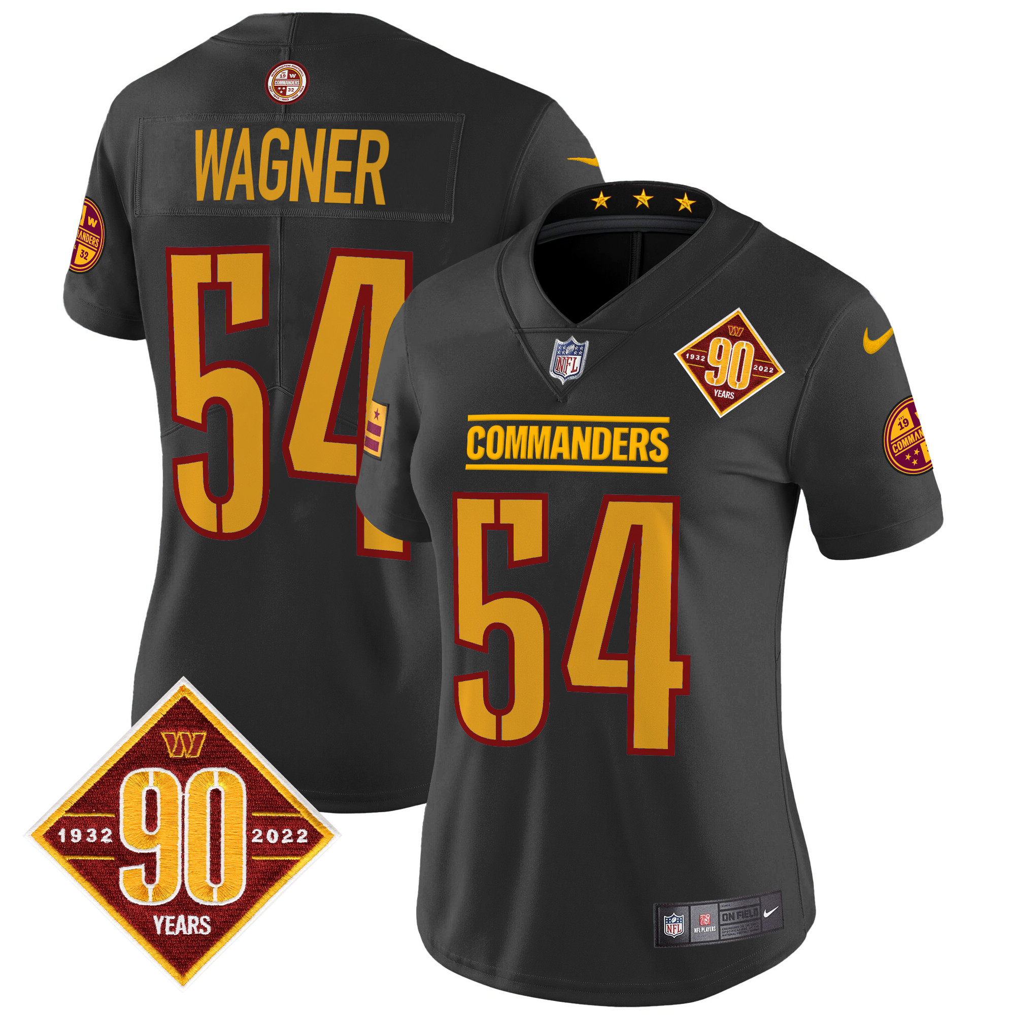 Women's Bobby Wagner Washington Commanders 90th Anniversary Patch Vapor Limited Black Jersey - All Stitched