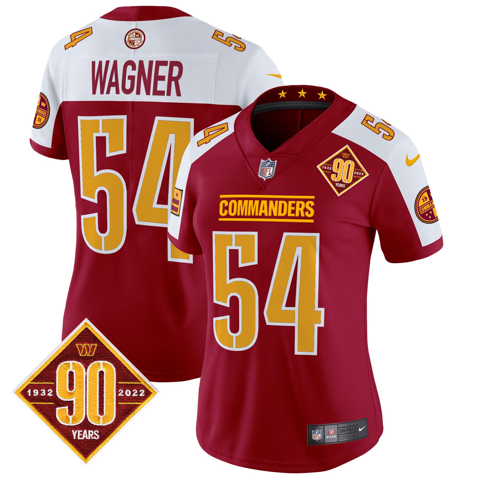 Women's Bobby Wagner Washington Commanders 90th Anniversary Patch Vapor Limited Burgundy Alternate Jersey - All Stitched