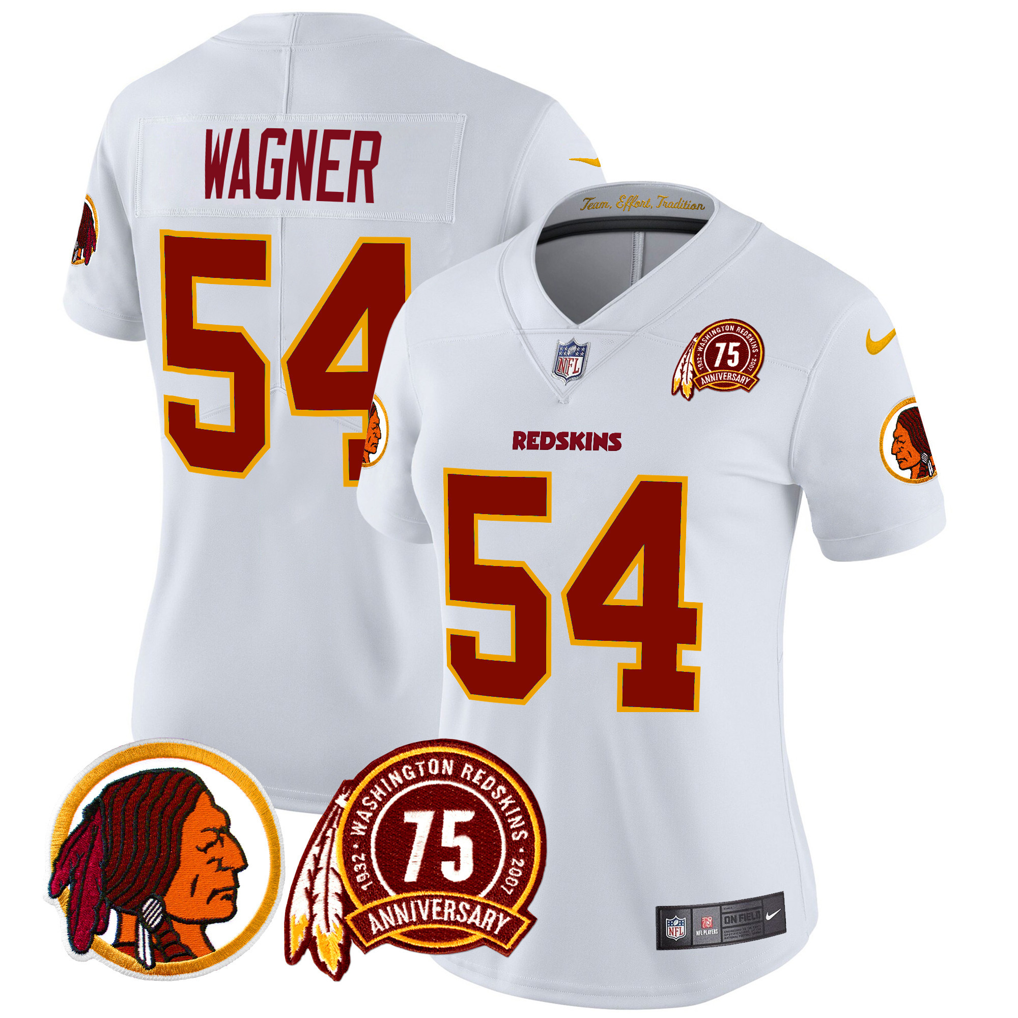 Women's Bobby Wagner Washington Redskins 75th Patch Throwback Vapor Limited White Jersey - All Stitched