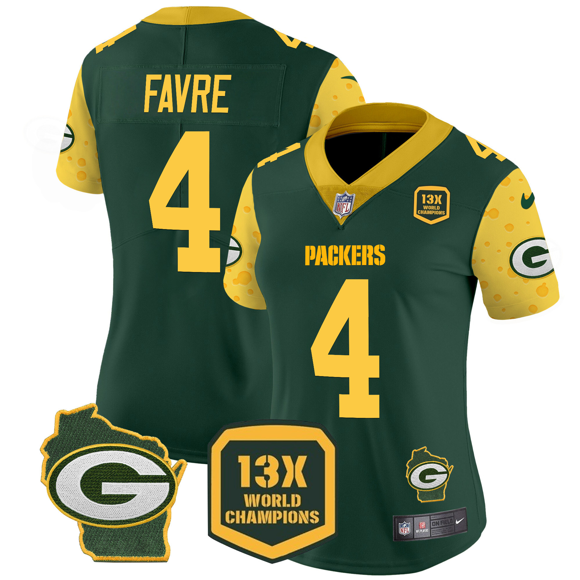 Women's Brett Favre Green Bay Packers Cheese Vapor Limited Green Jersey â€“ All Stitched