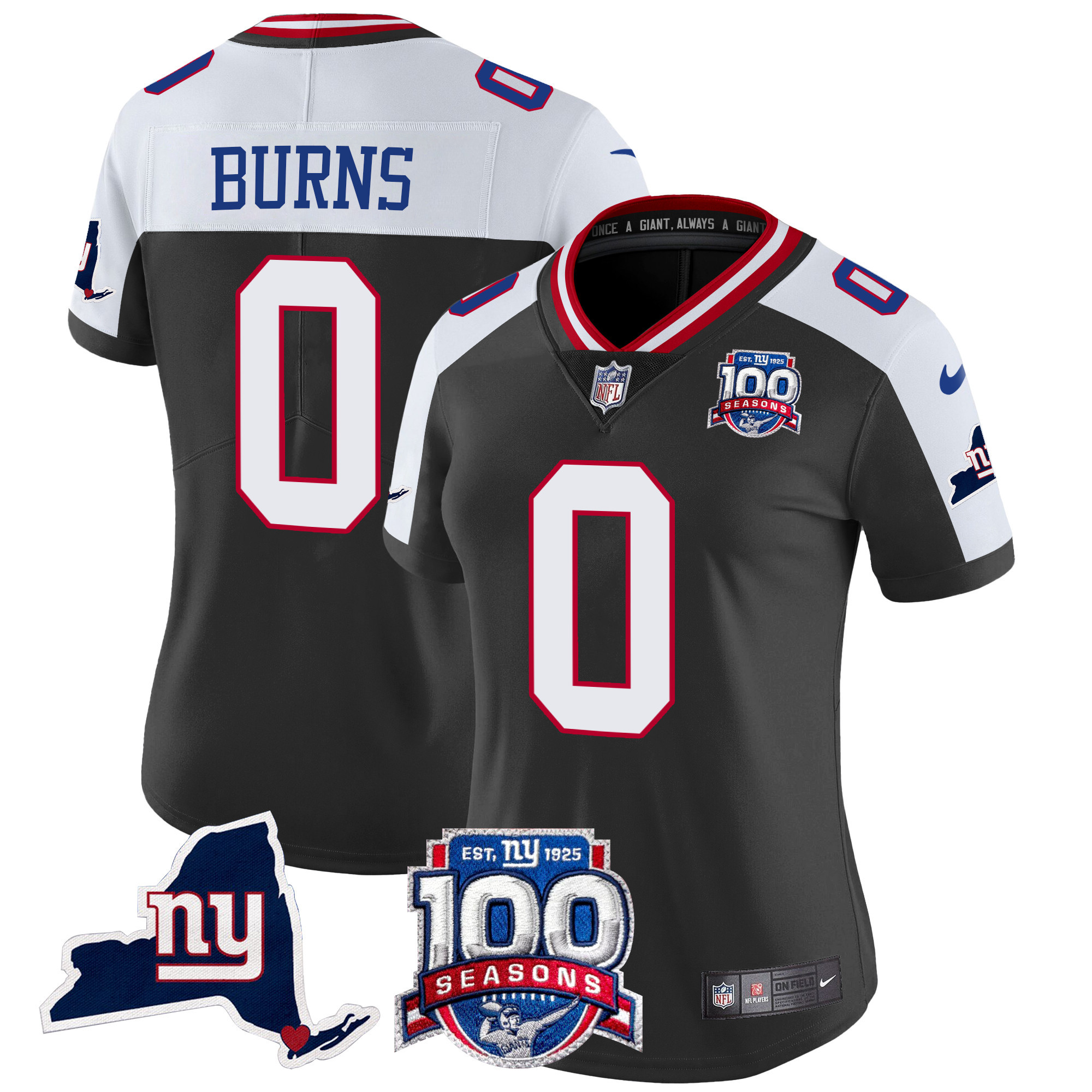 Women's Brian Burns New York Giants 100th Season & State Patch Vapor Limited Black Alternate Jersey - All Stitched