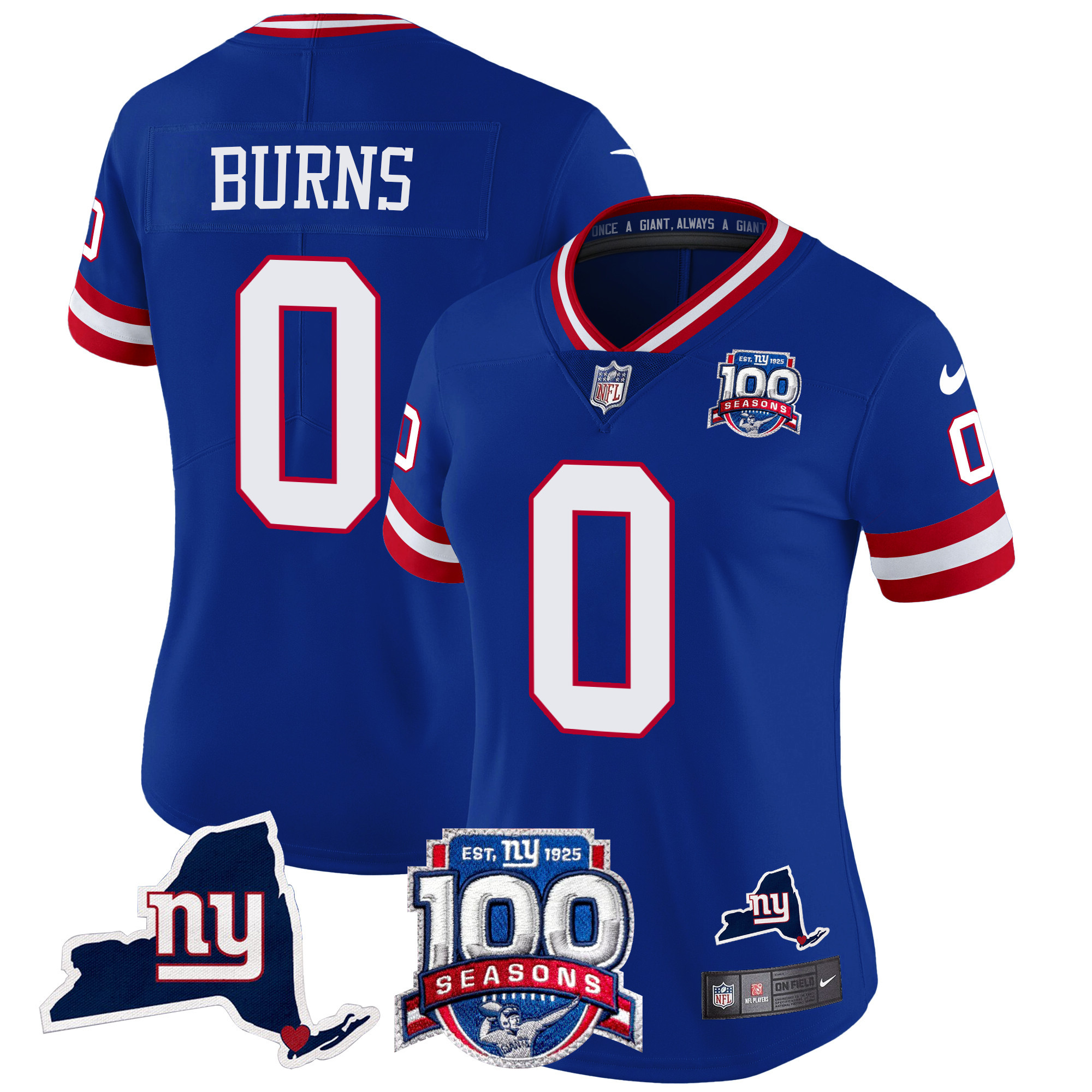 Women's Brian Burns New York Giants 100th Season & State Patch Vapor Limited Royal Jersey - All Stitched