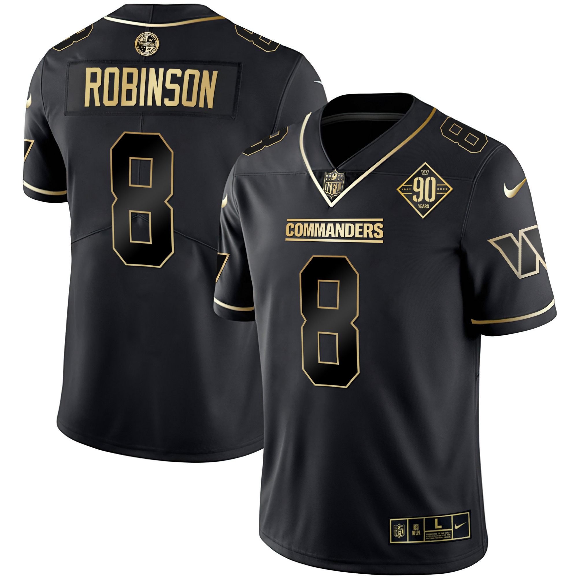 Women's Brian Robinson Washington Commanders White Gold & Black Gold Vapor Limited Black Gold Jersey - All Stitched