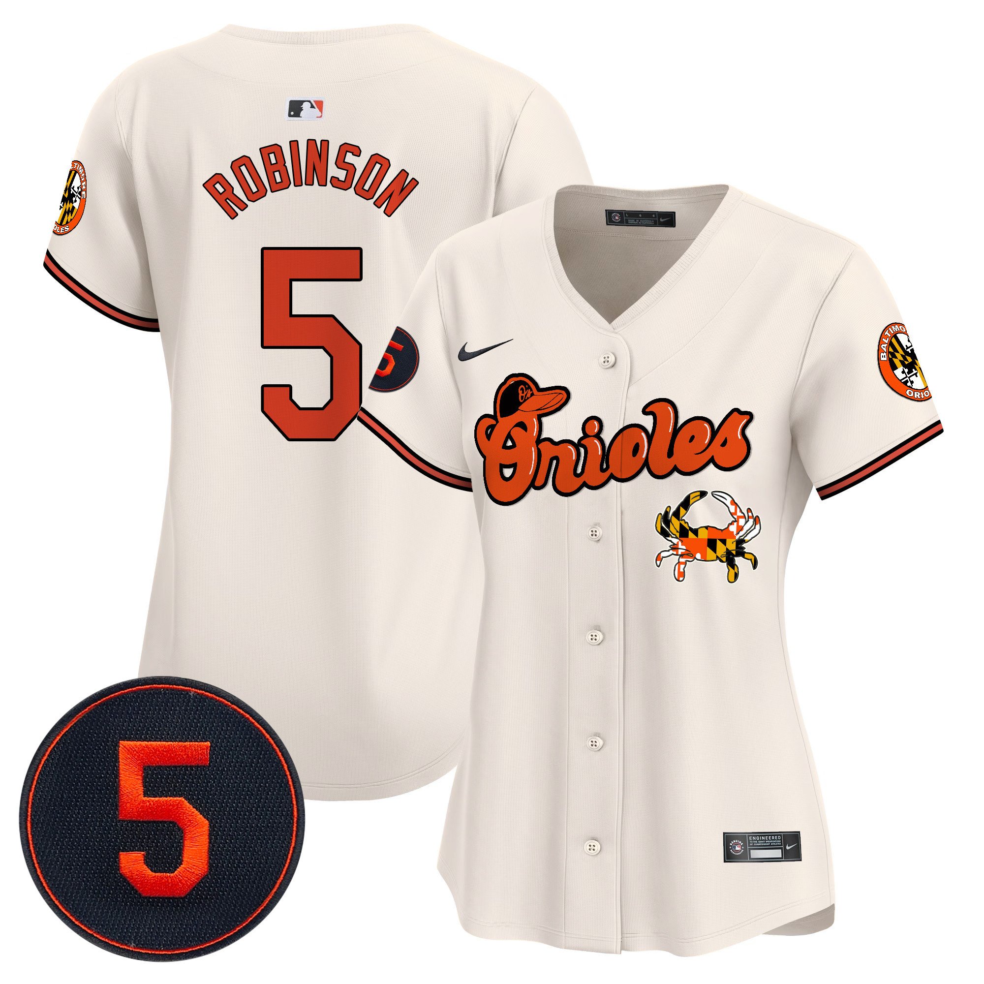 Women's Brooks Robinson Baltimore Orioles Robinson Patch Vapor Premier Limited Cream Jersey V6 - All Stitched