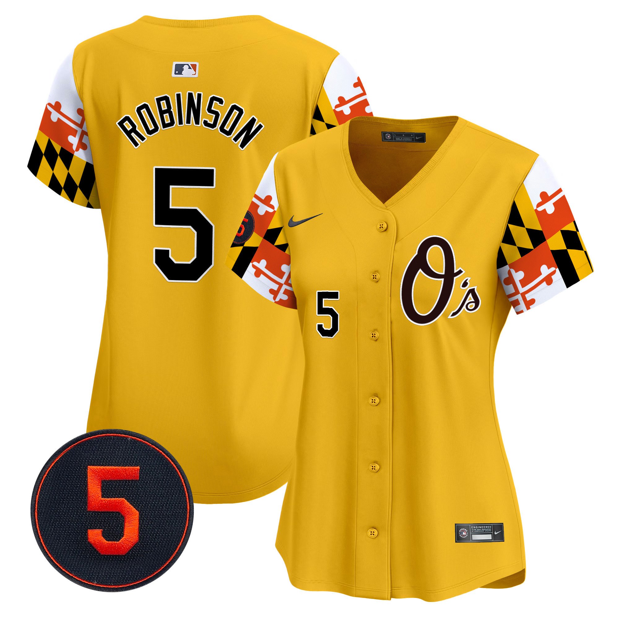 Women's Brooks Robinson Baltimore Orioles Robinson Patch Vapor Premier Limited Gold Jersey V5 - All Stitched