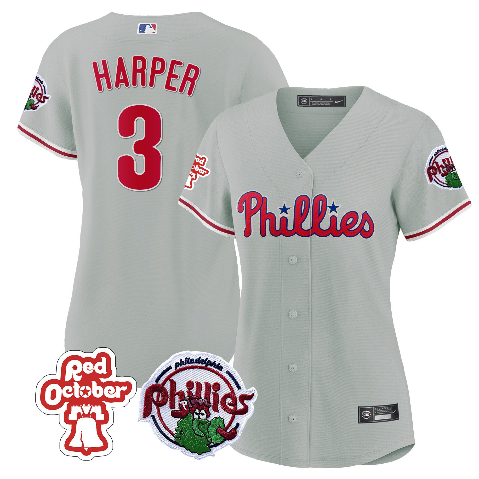 Women's Bryce Harper Philadelphia Phillies Red October Patch Gray Jersey - All Stitched