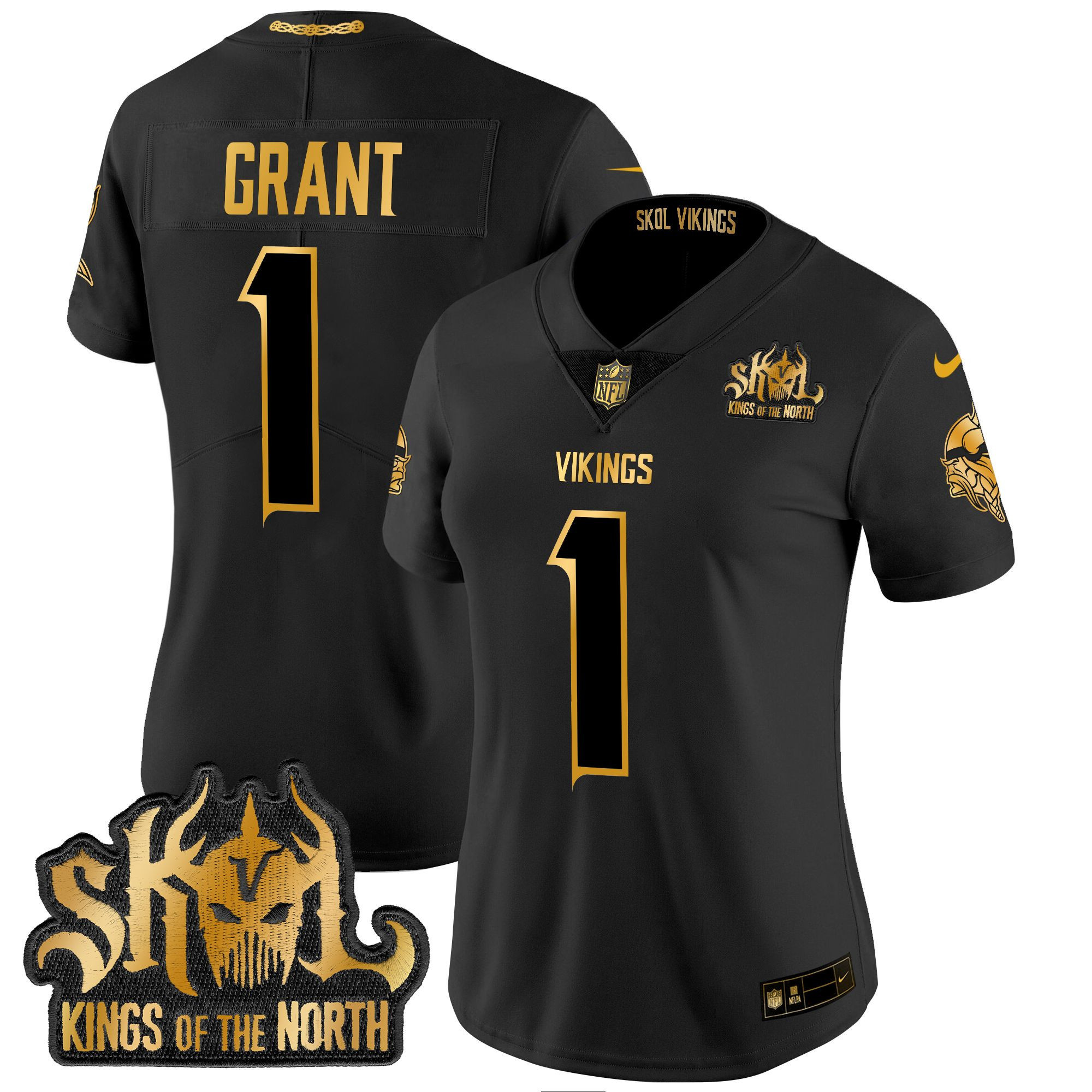 Women's Bud Grant Minnesota Vikings 2024 Winter Warrior Skol Patch Gold Vapor Limited Black Gold Jersey - All Stitched