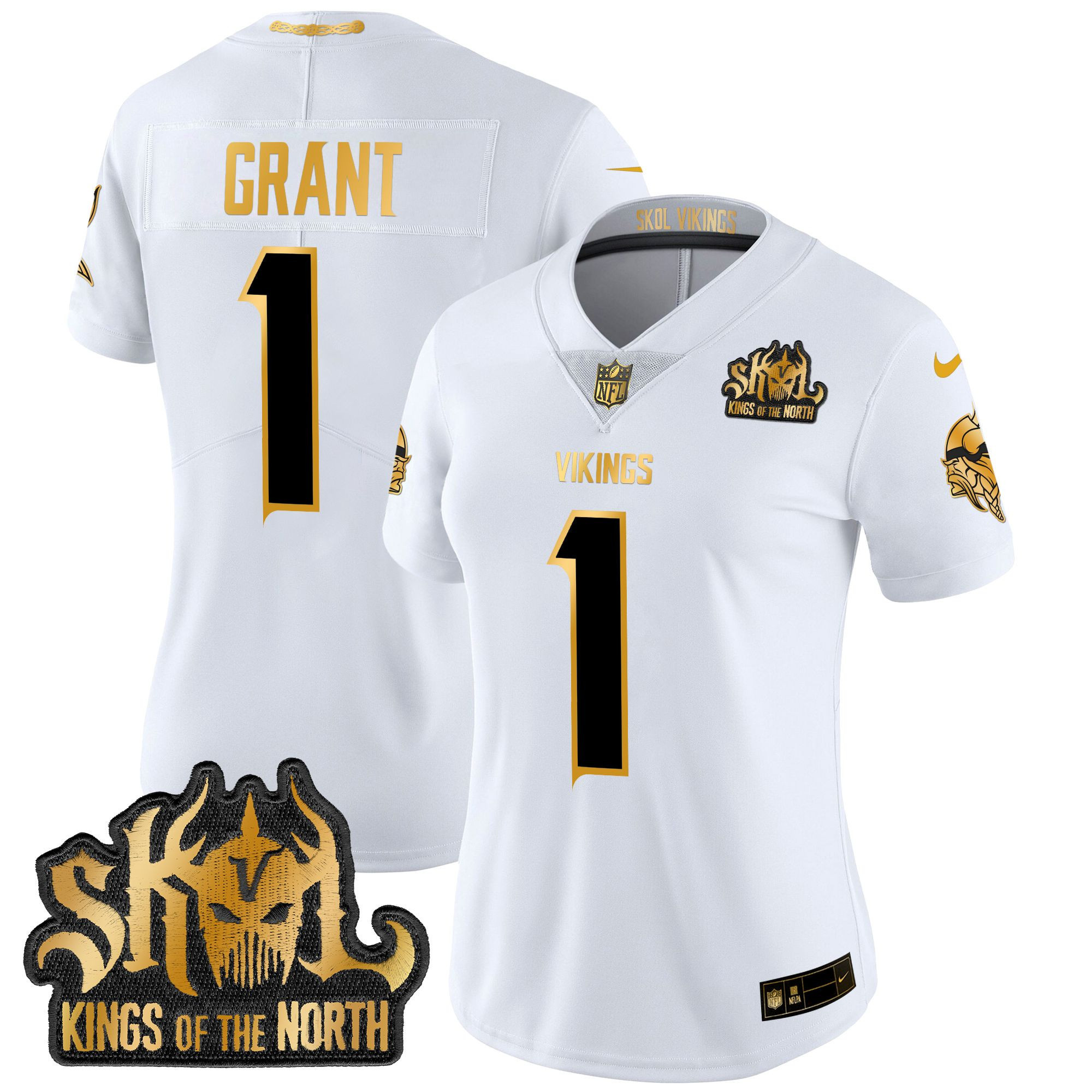Women's Bud Grant Minnesota Vikings 2024 Winter Warrior Skol Patch Gold Vapor Limited White Gold Jersey - All Stitched