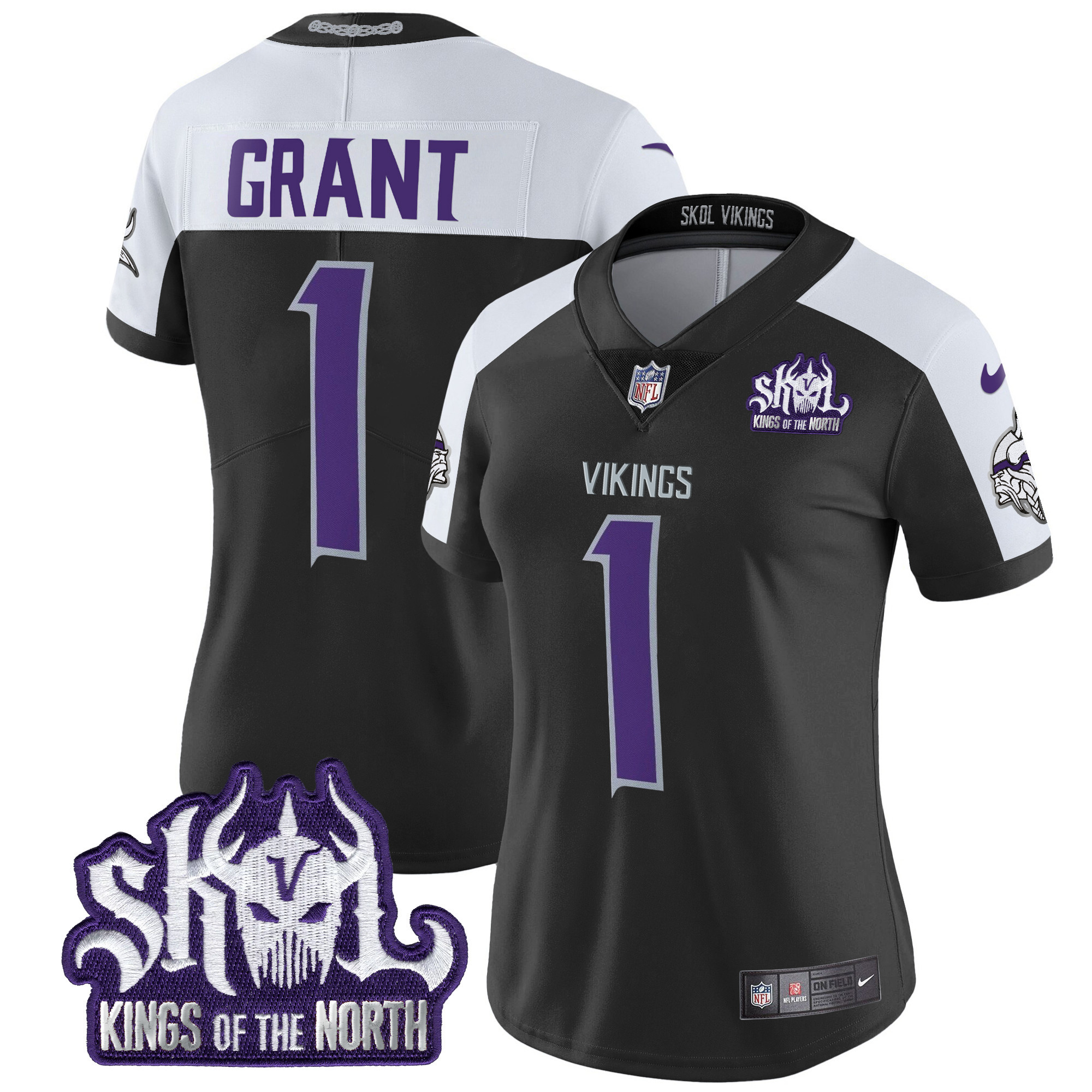 Women's Bud Grant Minnesota Vikings 2024 Winter Warrior Skol Patch Vapor Limited Black Alternate Jersey - All Stitched