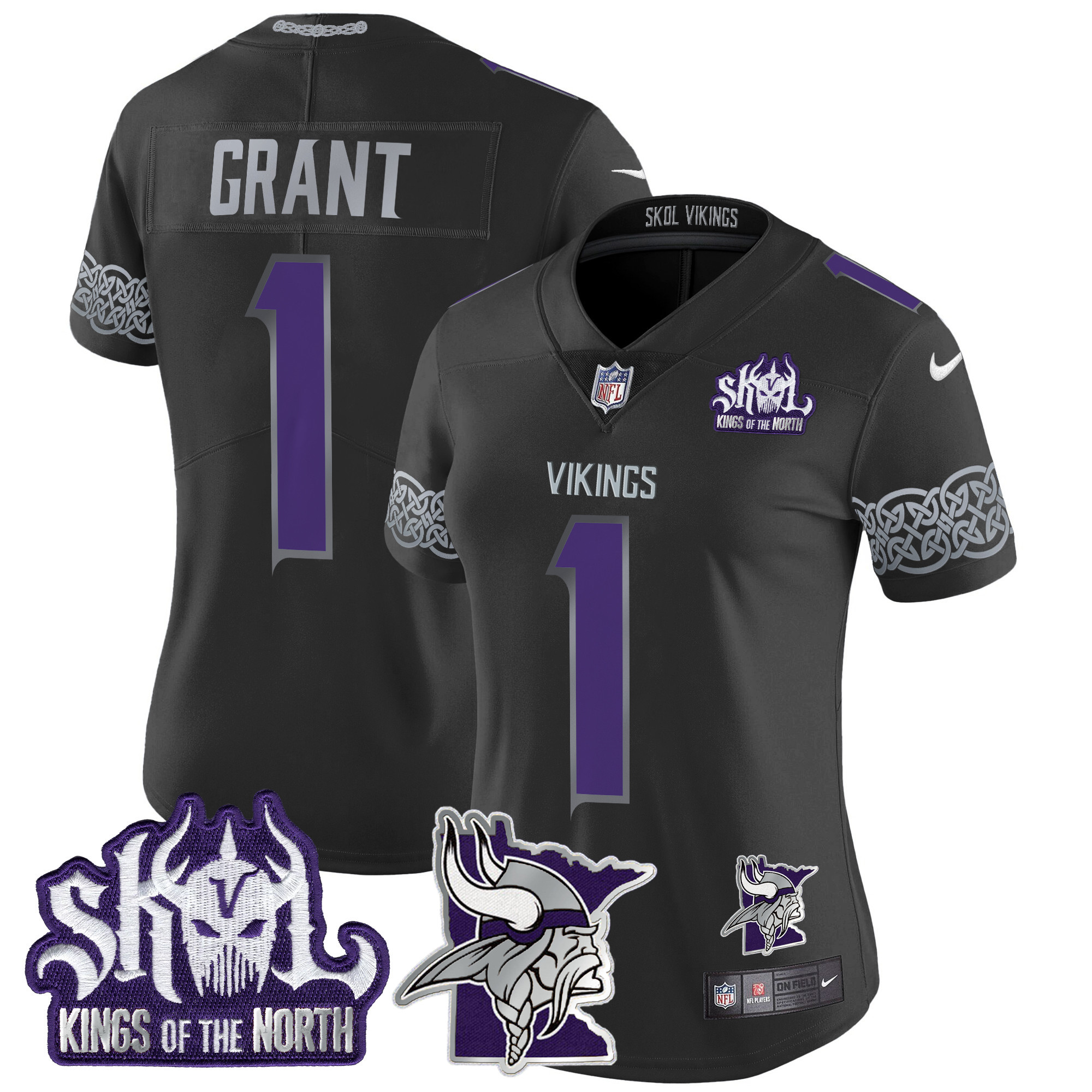 Women's Bud Grant Minnesota Vikings 2024 Winter Warrior Skol Patch Vapor Limited Black Jersey V2 - All Stitched