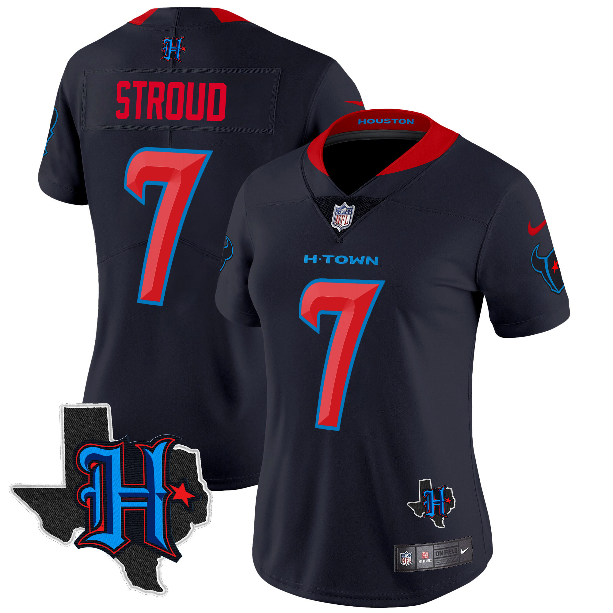 Women's C.J. Stroud Houston Texans 2024 Texas Patch Vapor Limited Navy Limited Jersey V2 - All Stitched