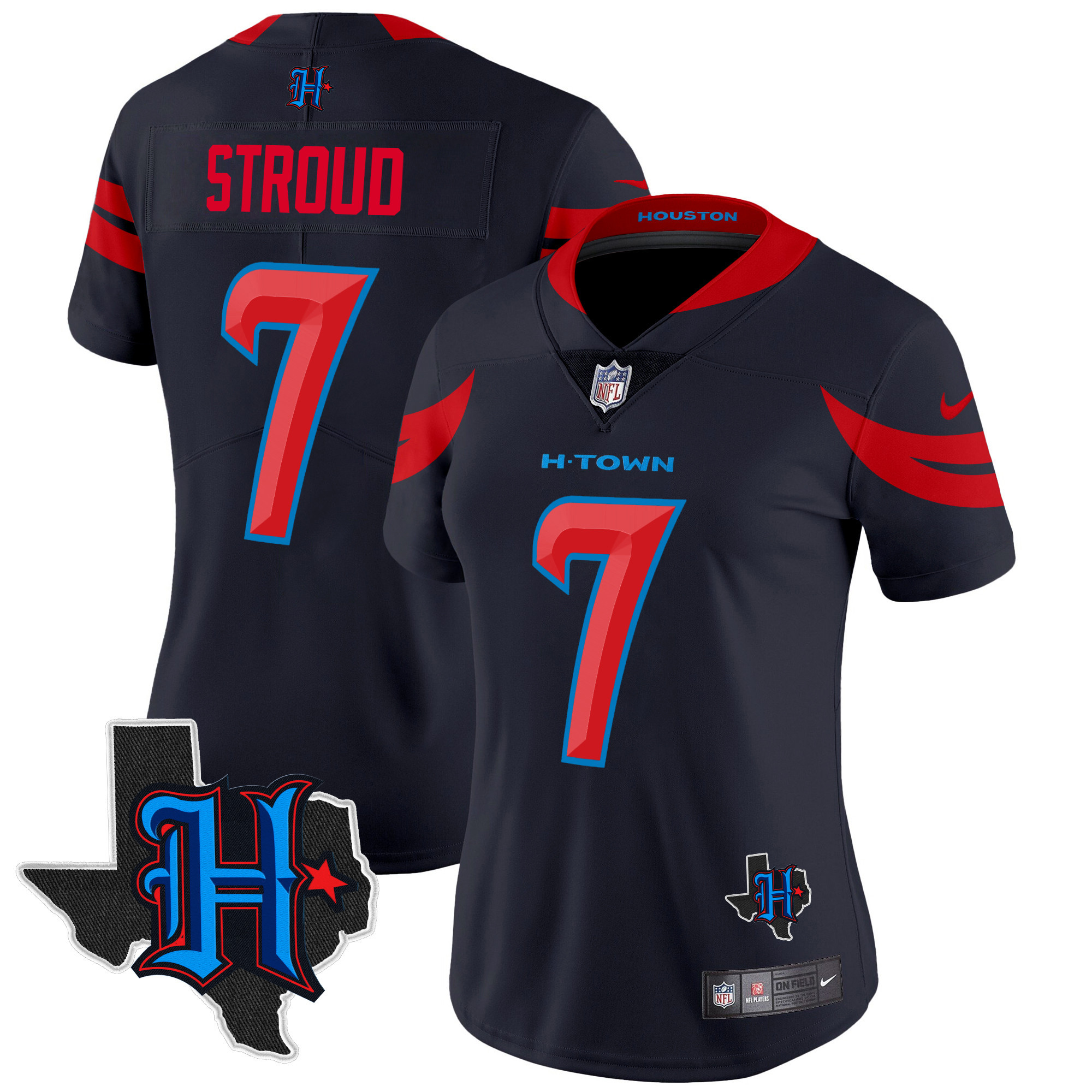 Women's C.J. Stroud Houston Texans 2024 Texas Patch Vapor Limited Navy Limited Jersey V3 - All Stitched