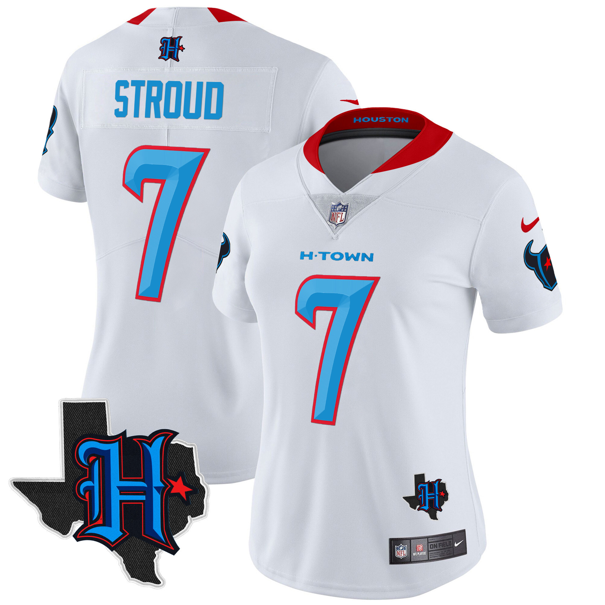 Women's C.J. Stroud Houston Texans 2024 Texas Patch Vapor Limited White Limited Jersey V2 - All Stitched