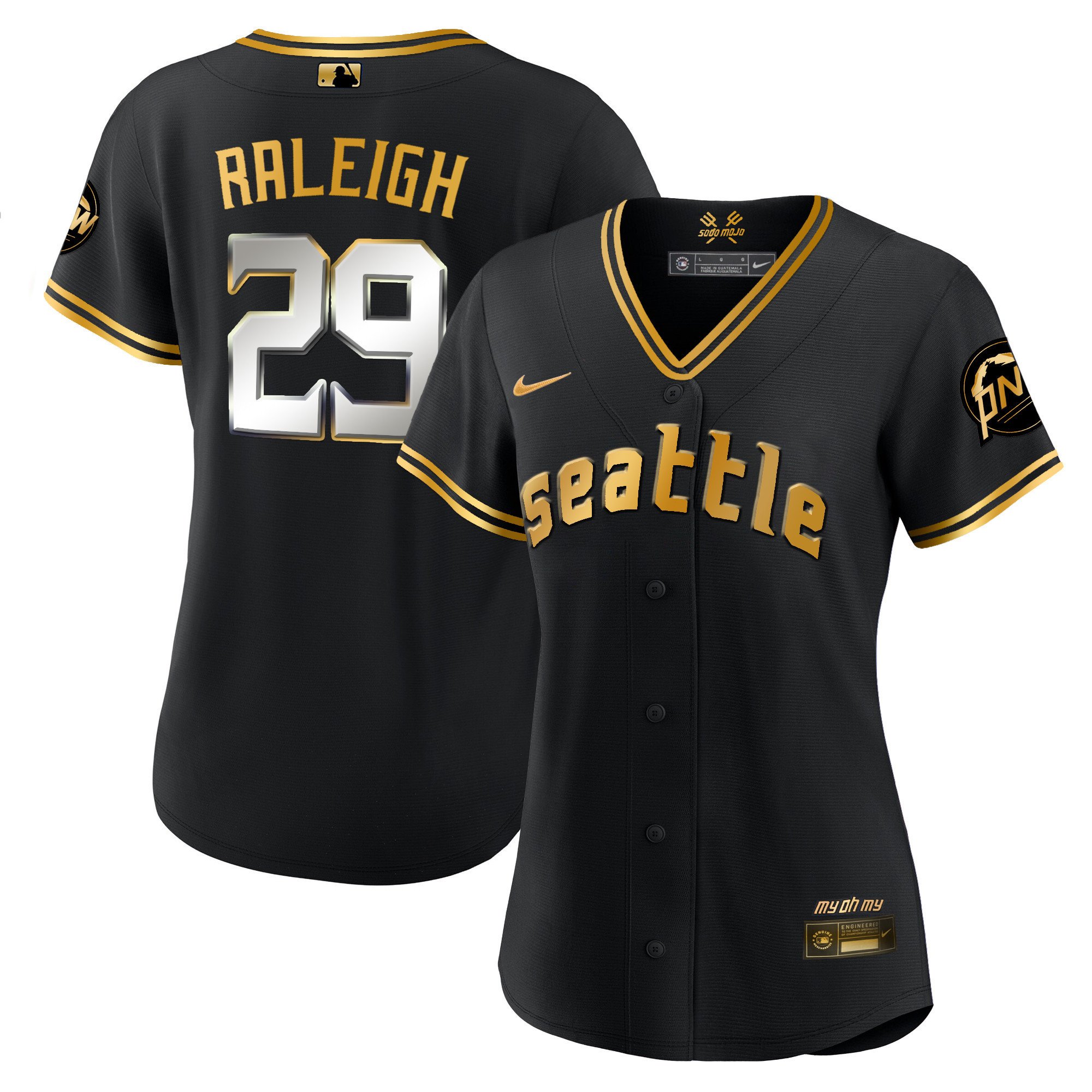 Women's Cal Raleigh Seattle Mariners 2023 City Connect Gold Black Gold Jersey - All Stitched