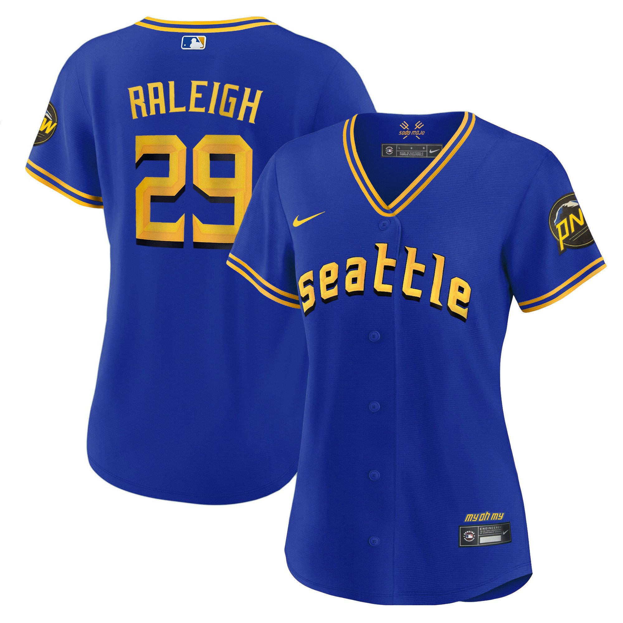 Women's Cal Raleigh Seattle Mariners 2023 City Connect Gold Royal Jersey - All Stitched