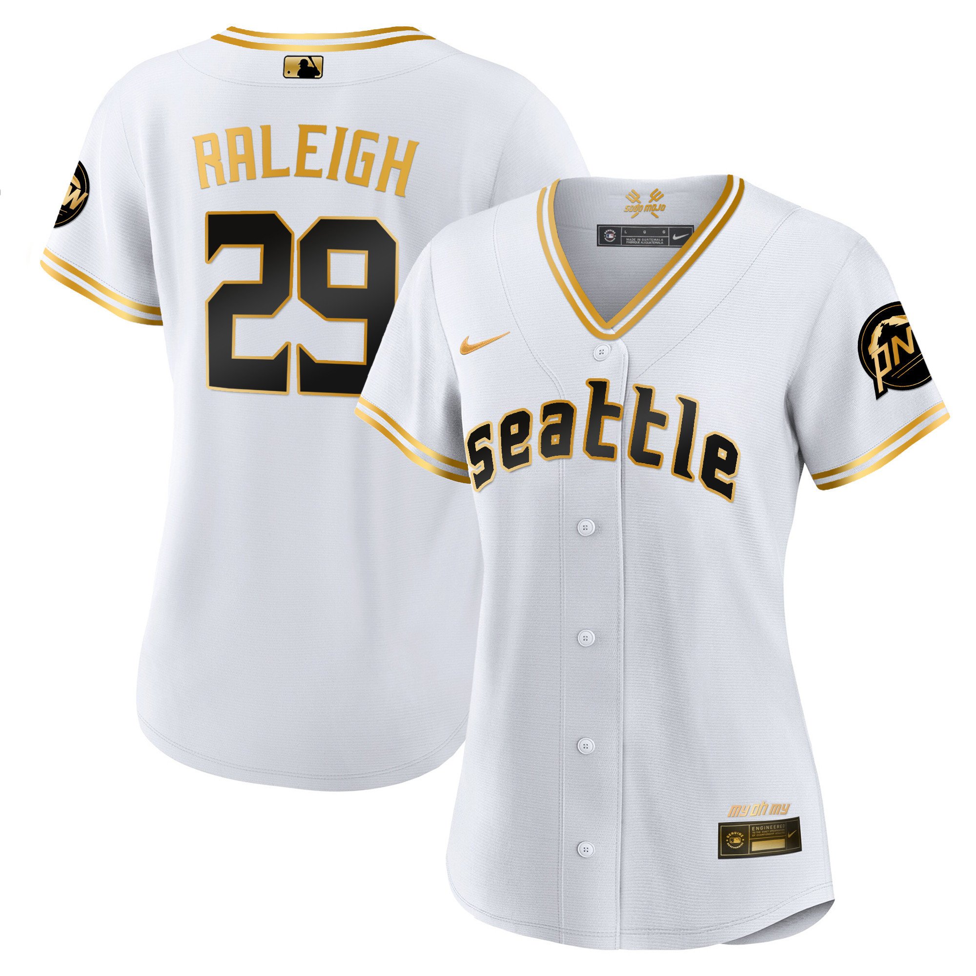 Women's Cal Raleigh Seattle Mariners 2023 City Connect Gold White Gold Jersey - All Stitched