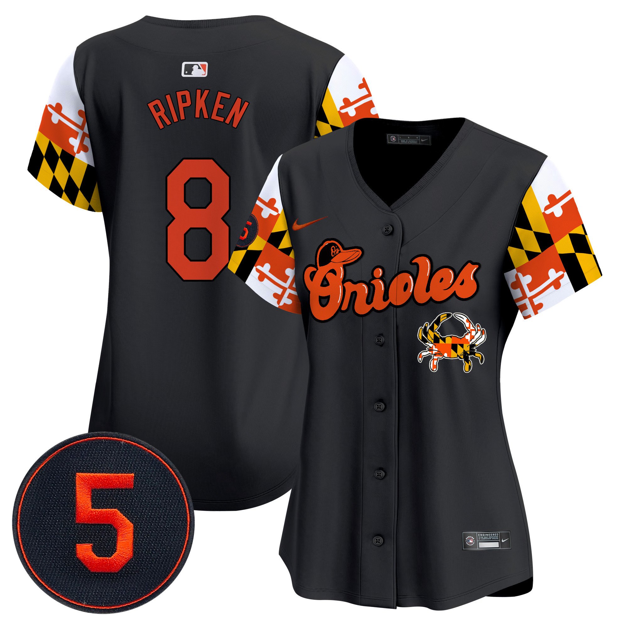 Women's Cal Ripken Baltimore Orioles Robinson Patch Vapor Premier Limited Black Jersey V7 - All Stitched