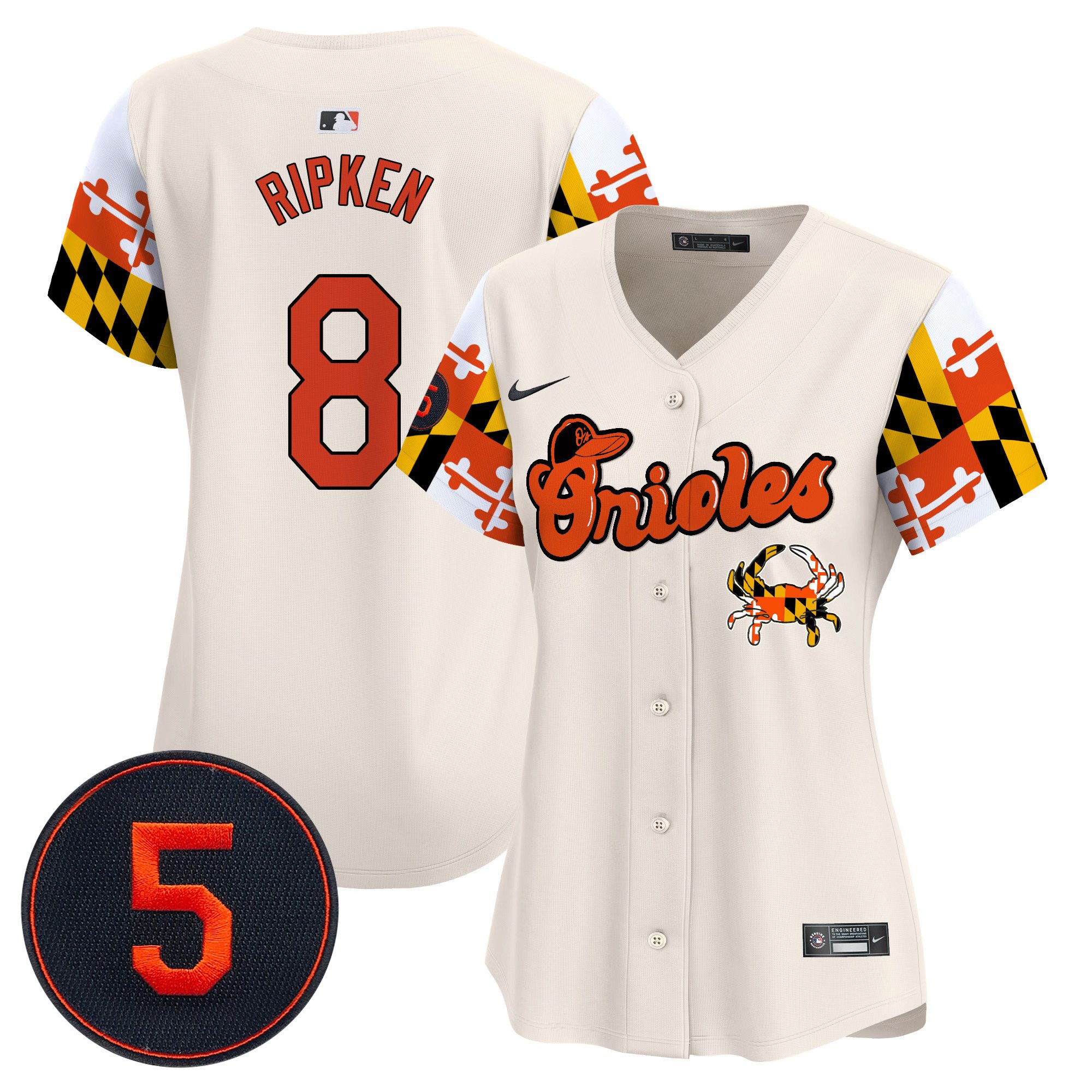 Women's Cal Ripken Baltimore Orioles Robinson Patch Vapor Premier Limited Cream Jersey V7 - All Stitched