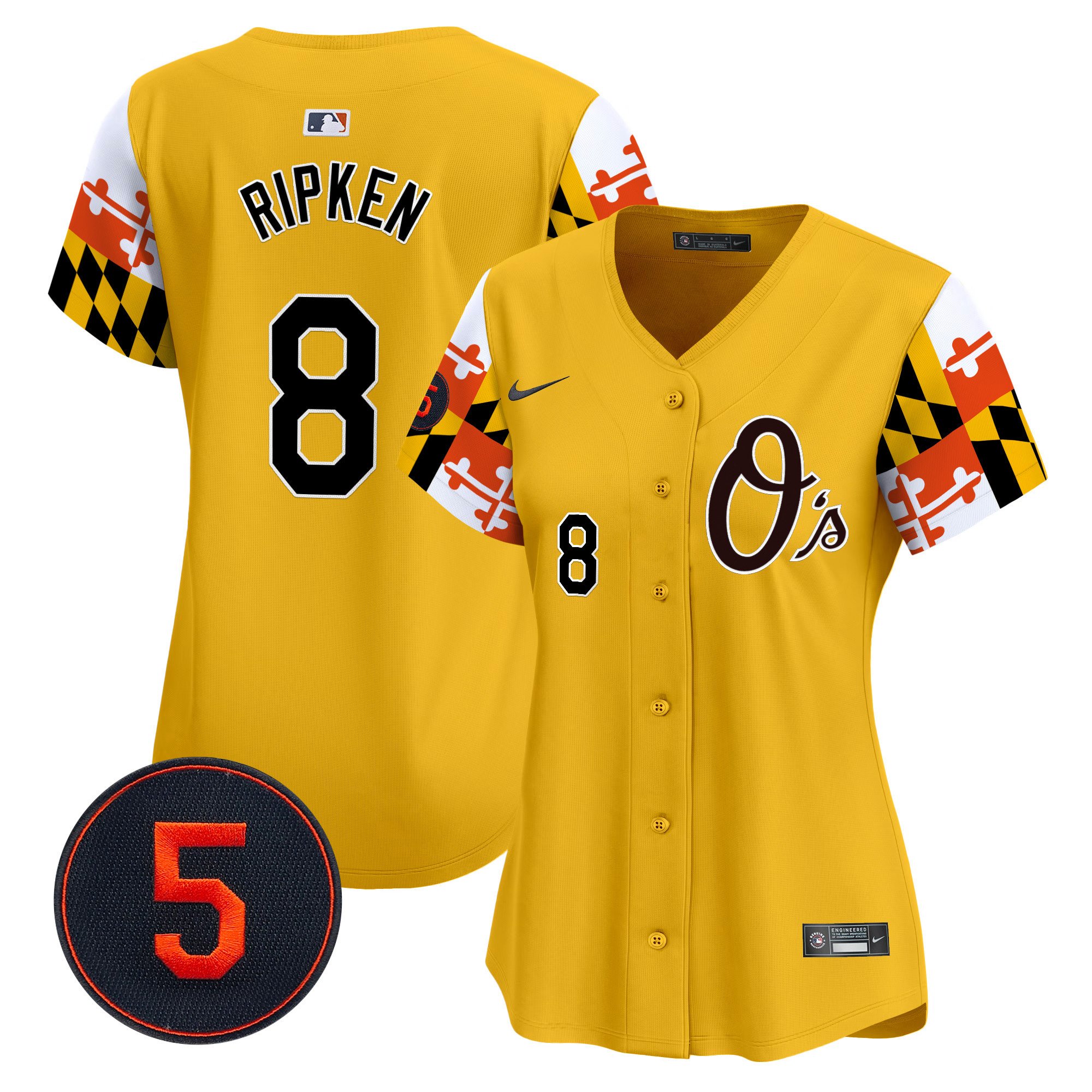 Women's Cal Ripken Baltimore Orioles Robinson Patch Vapor Premier Limited Gold Jersey V5 - All Stitched