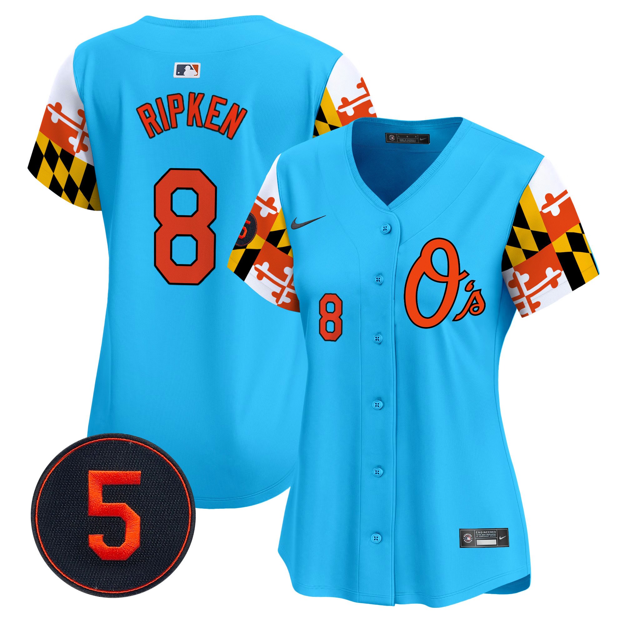 Women's Cal Ripken Baltimore Orioles Robinson Patch Vapor Premier Limited Light Blue Jersey V5 - All Stitched