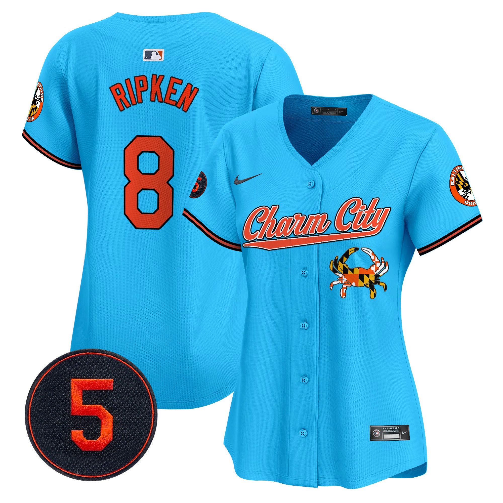 Women's Cal Ripken Baltimore Orioles Robinson Patch Vapor Premier Limited Light Blue Jersey V8 - All Stitched