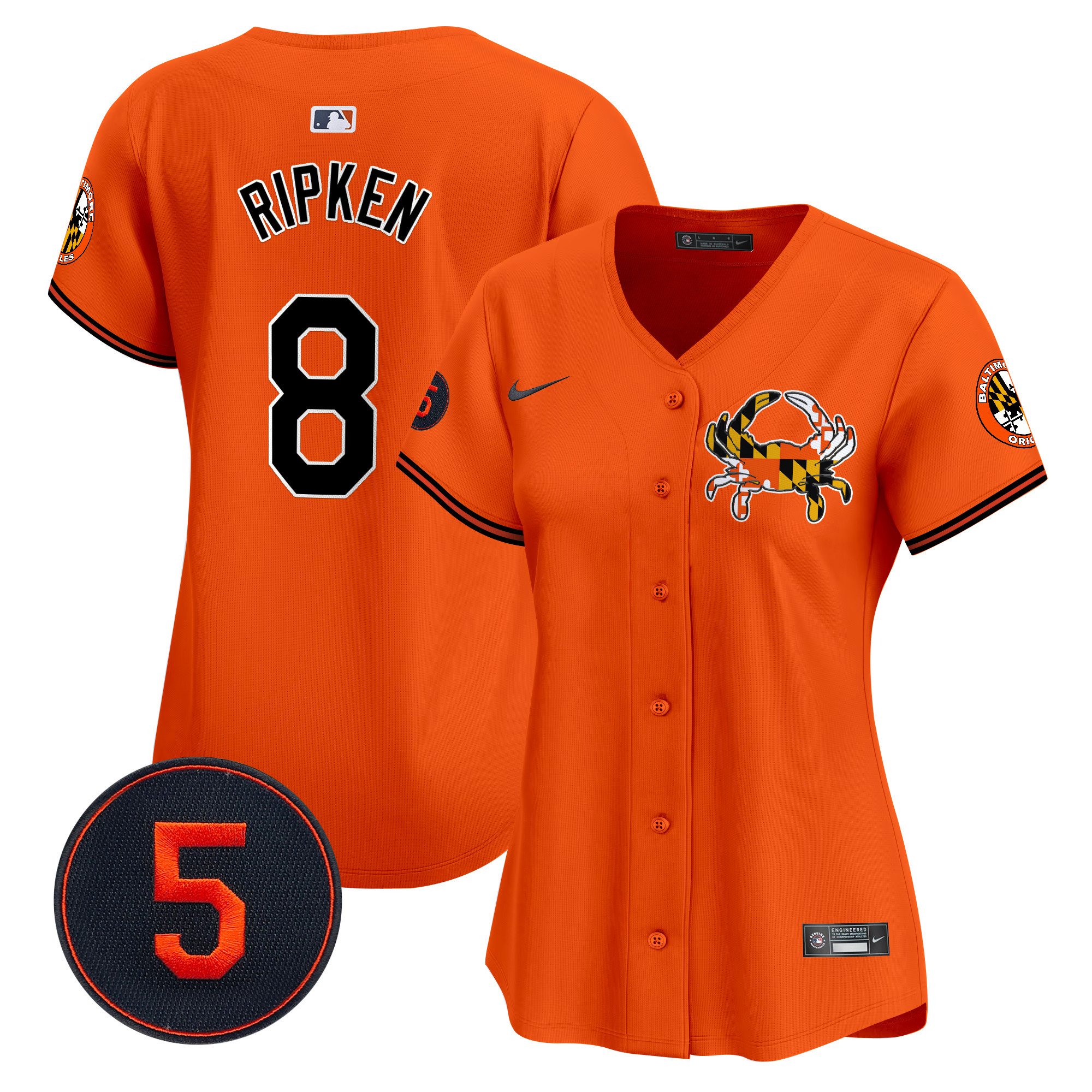 Women's Cal Ripken Baltimore Orioles Robinson Patch Vapor Premier Limited Orange Jersey V3 - All Stitched