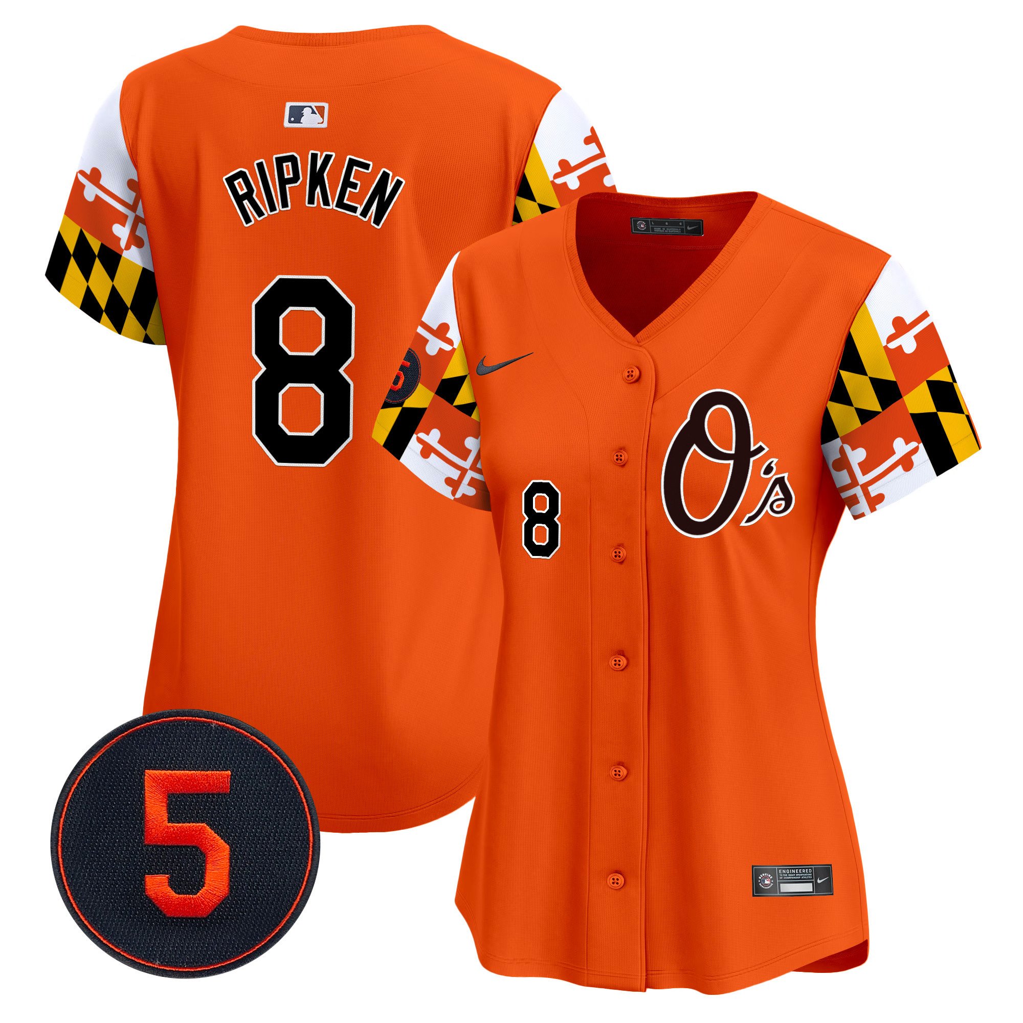 Women's Cal Ripken Baltimore Orioles Robinson Patch Vapor Premier Limited Orange Jersey V5 - All Stitched