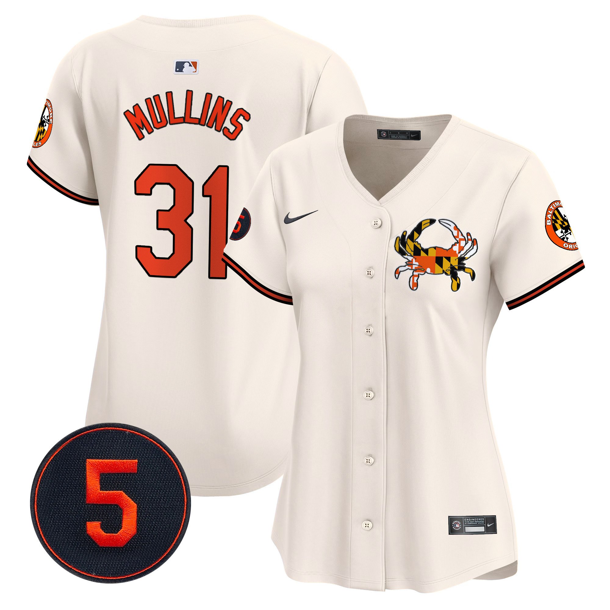 Women's Cedric Mullins Baltimore Orioles Robinson Patch Vapor Premier Limited Cream Jersey V3 - All Stitched