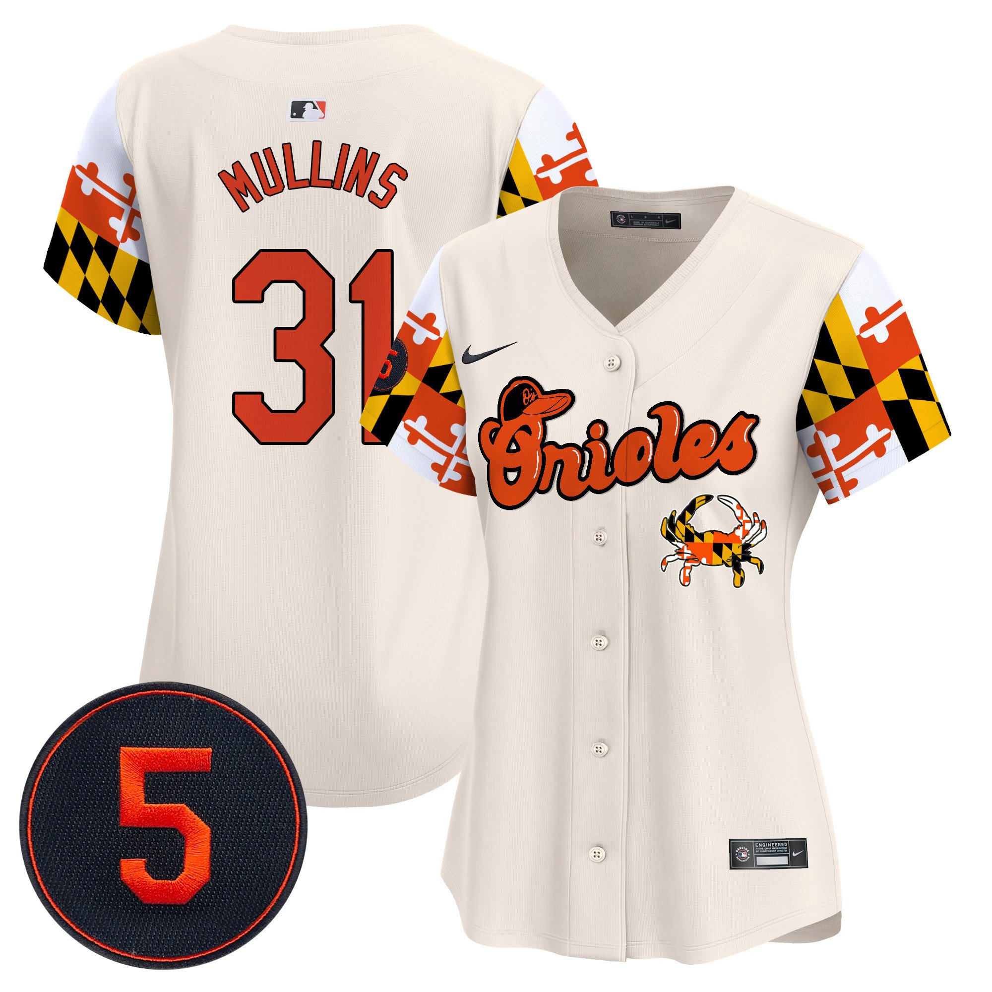 Women's Cedric Mullins Baltimore Orioles Robinson Patch Vapor Premier Limited Cream Jersey V7 - All Stitched