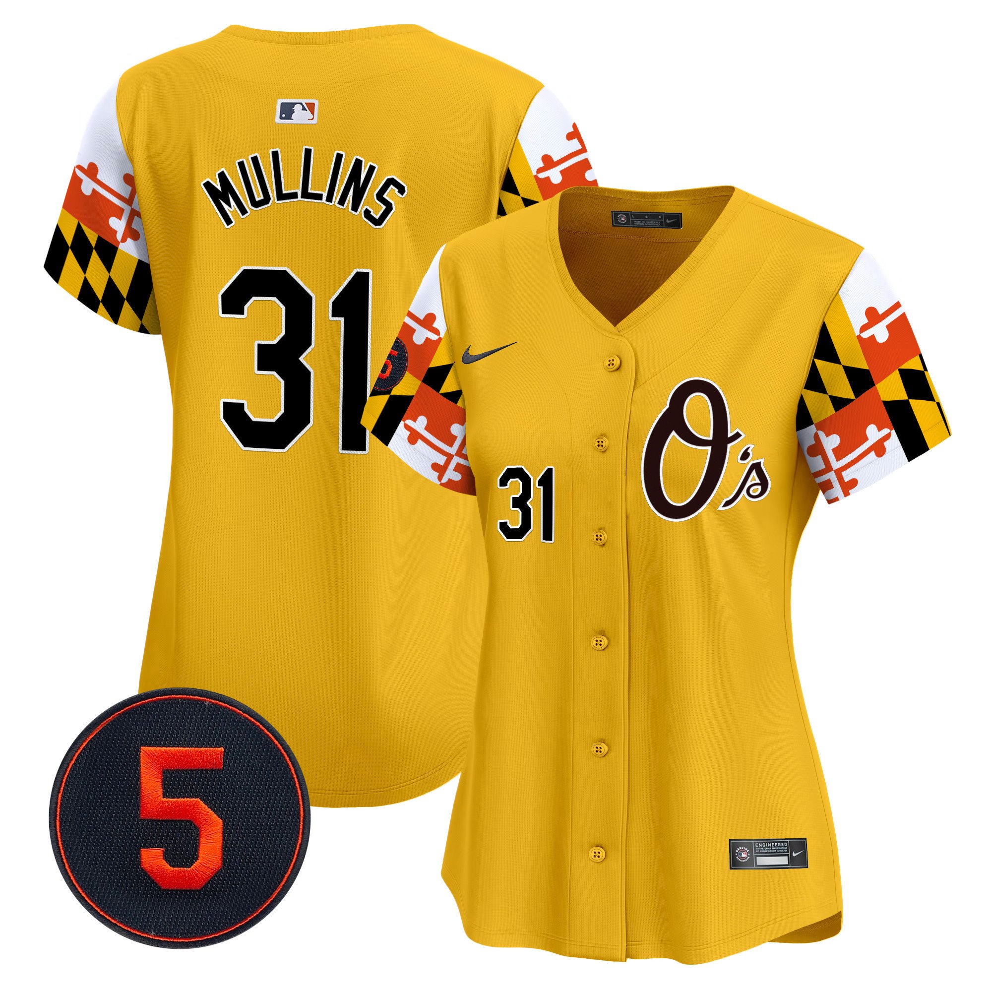 Women's Cedric Mullins Baltimore Orioles Robinson Patch Vapor Premier Limited Gold Jersey V5 - All Stitched