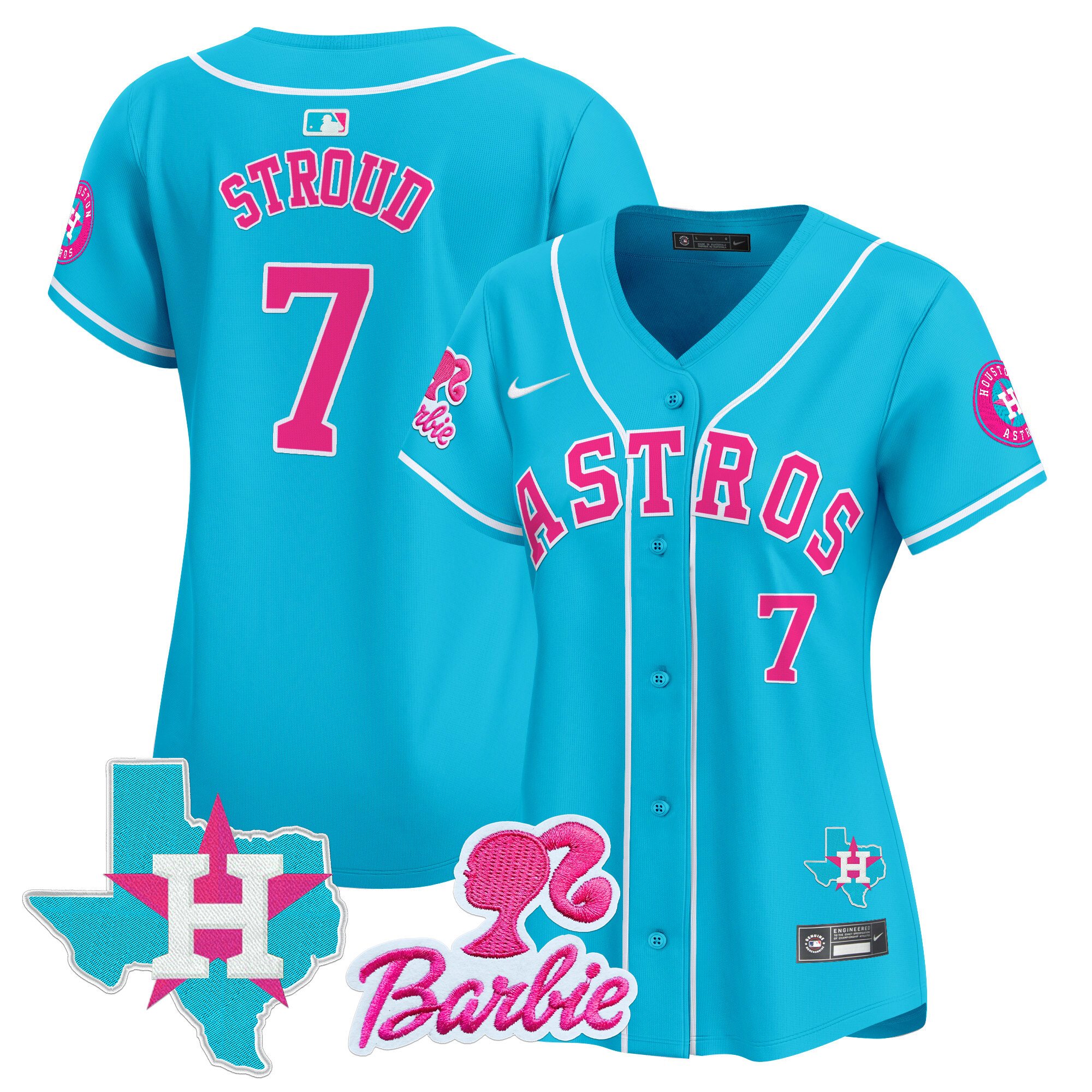 Women's CJ Stroud Houston Astros Barbie Patch Vapor Premier Limited Light Blue Jersey - All Stitched