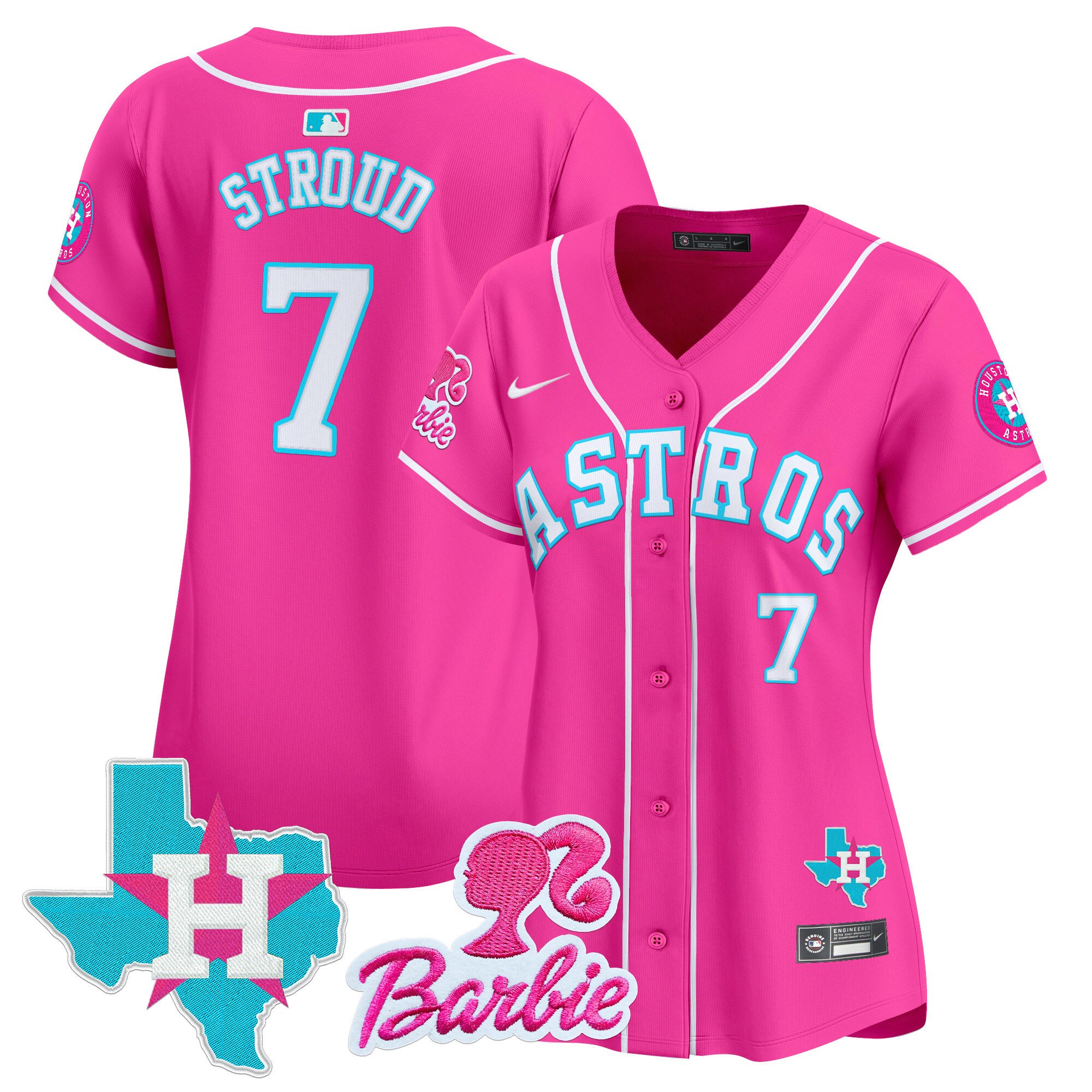 Women's CJ Stroud Houston Astros Barbie Patch Vapor Premier Limited Pink Jersey - All Stitched
