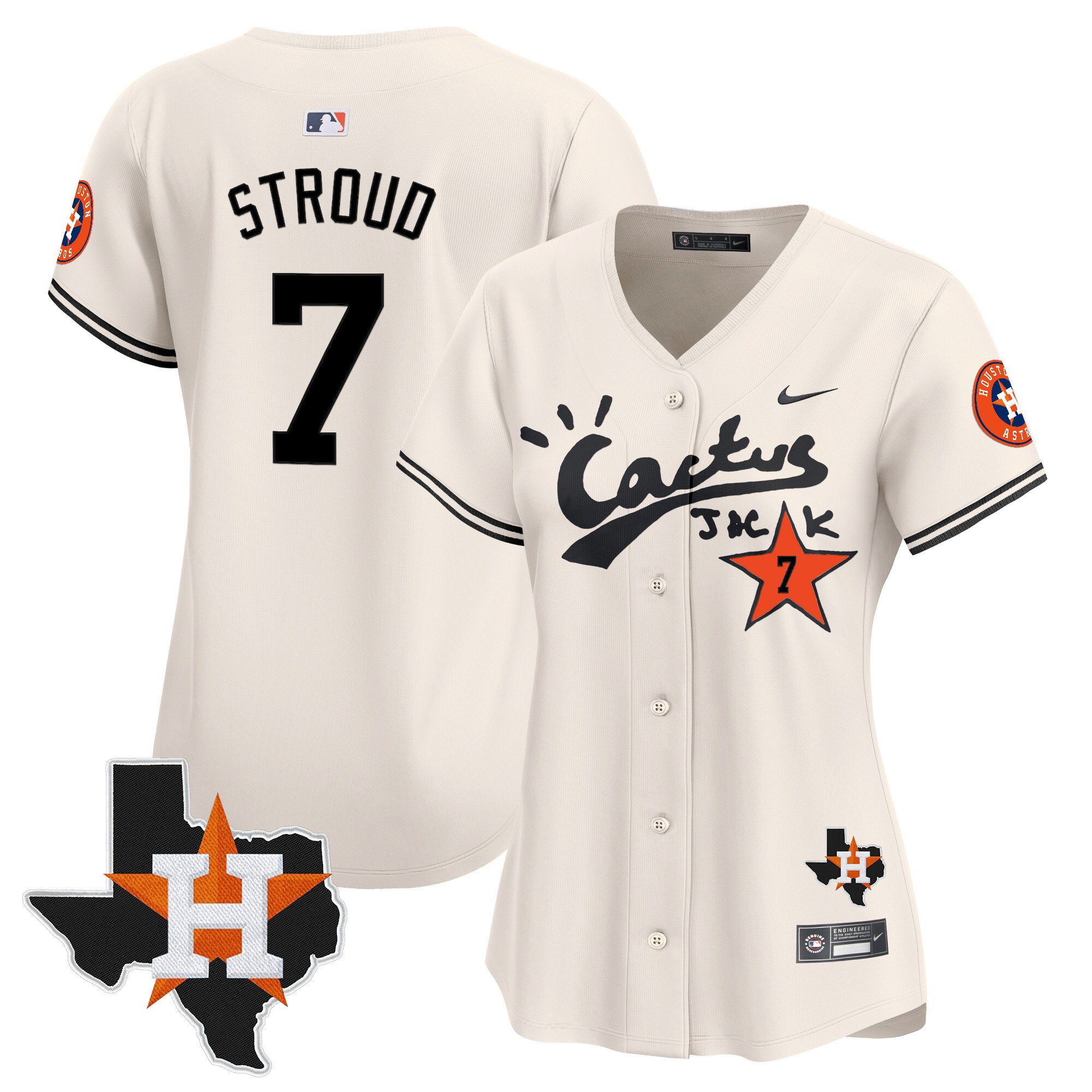 Women's CJ Stroud Houston Astros Cactus Jack Patch Vapor Premier Limited Cream Jersey V11 - Stitched