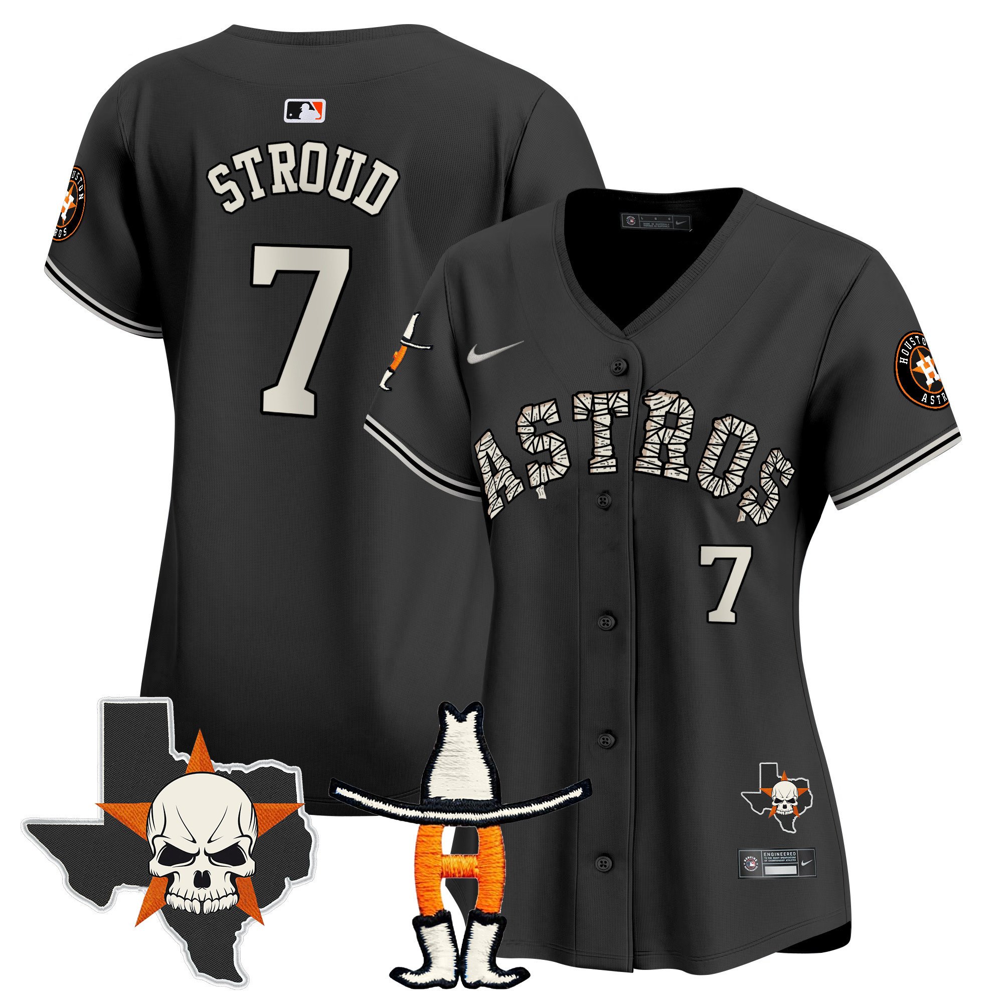 Women's CJ Stroud Houston Astros Halloween Vapor Premier Limited Black Jersey - All Stitched
