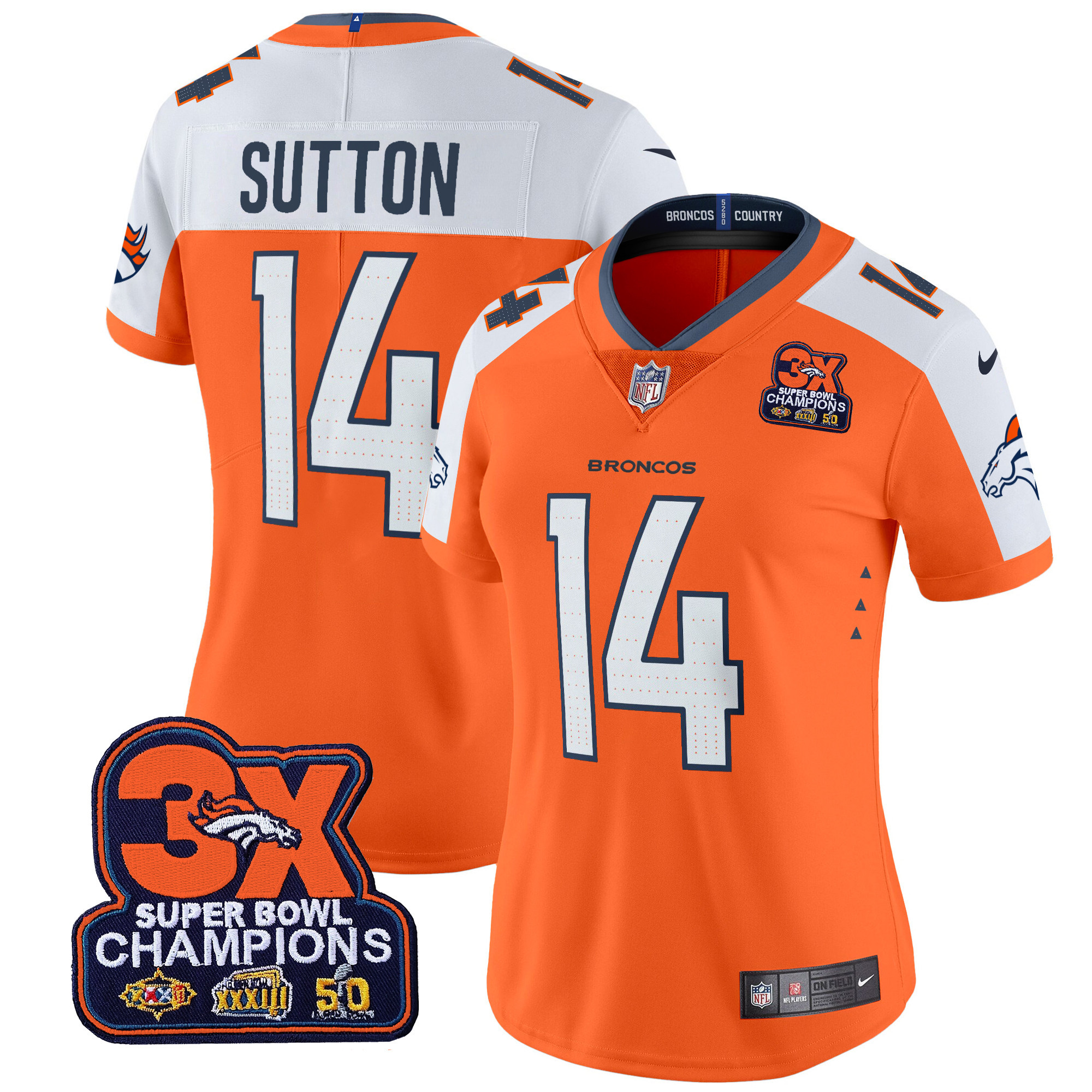 Women's Courtland Sutton Denver Broncos 3-Time Champions Patch Vapor Limited Orange Alternate Jersey - All Stitched