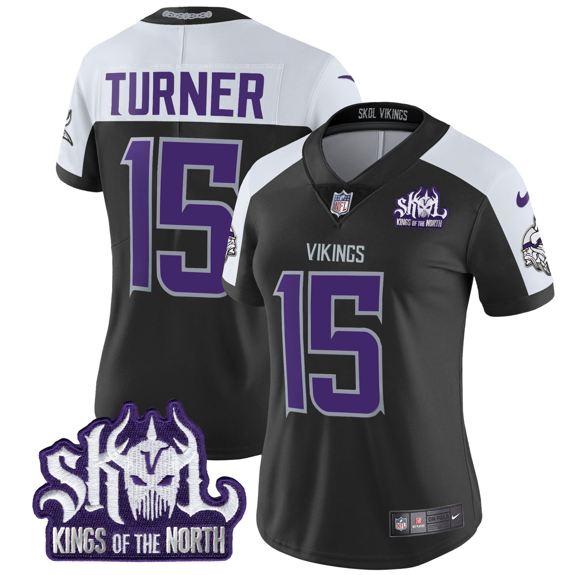 Women's Dallas Turner Minnesota Vikings 2024 Winter Warrior Skol Patch Vapor Limited Black Alternate Jersey - All Stitched