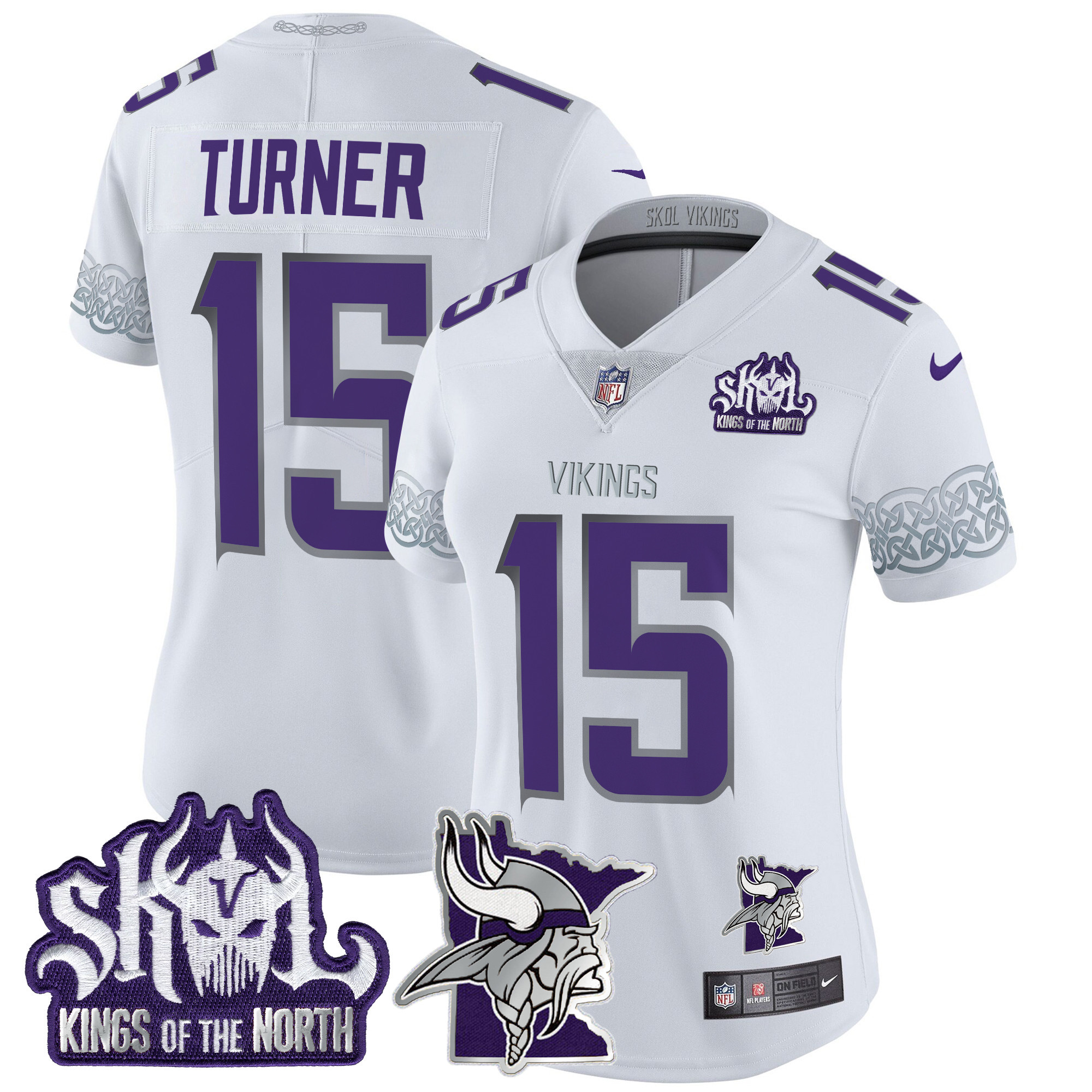 Women's Dallas Turner Minnesota Vikings 2024 Winter Warrior Skol Patch Vapor Limited White Jersey V2 - All Stitched