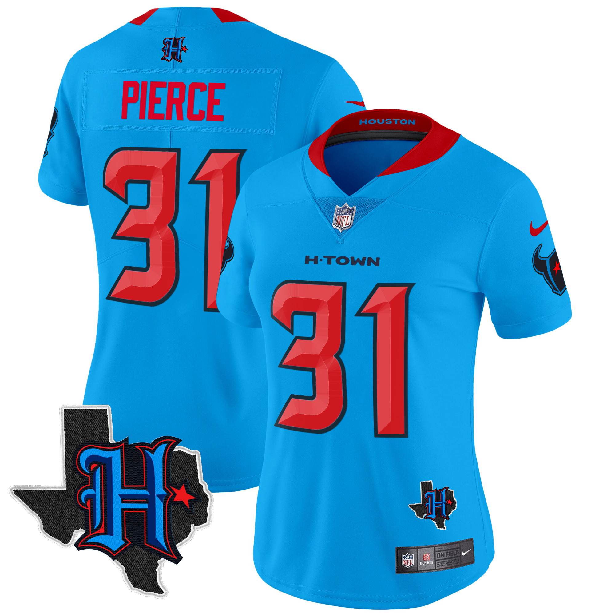 Women's Dameon Pierce Houston Texans 2024 Texas Patch Vapor Limited Blue Jersey V2 - All Stitched