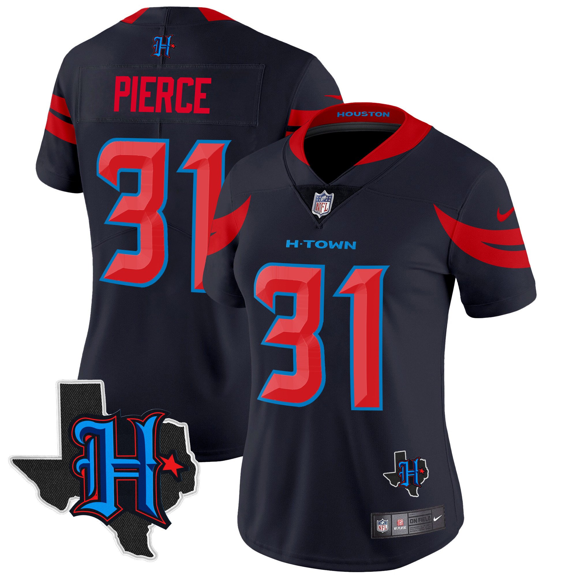 Women's Dameon Pierce Houston Texans 2024 Texas Patch Vapor Limited Navy Limited Jersey V3 - All Stitched