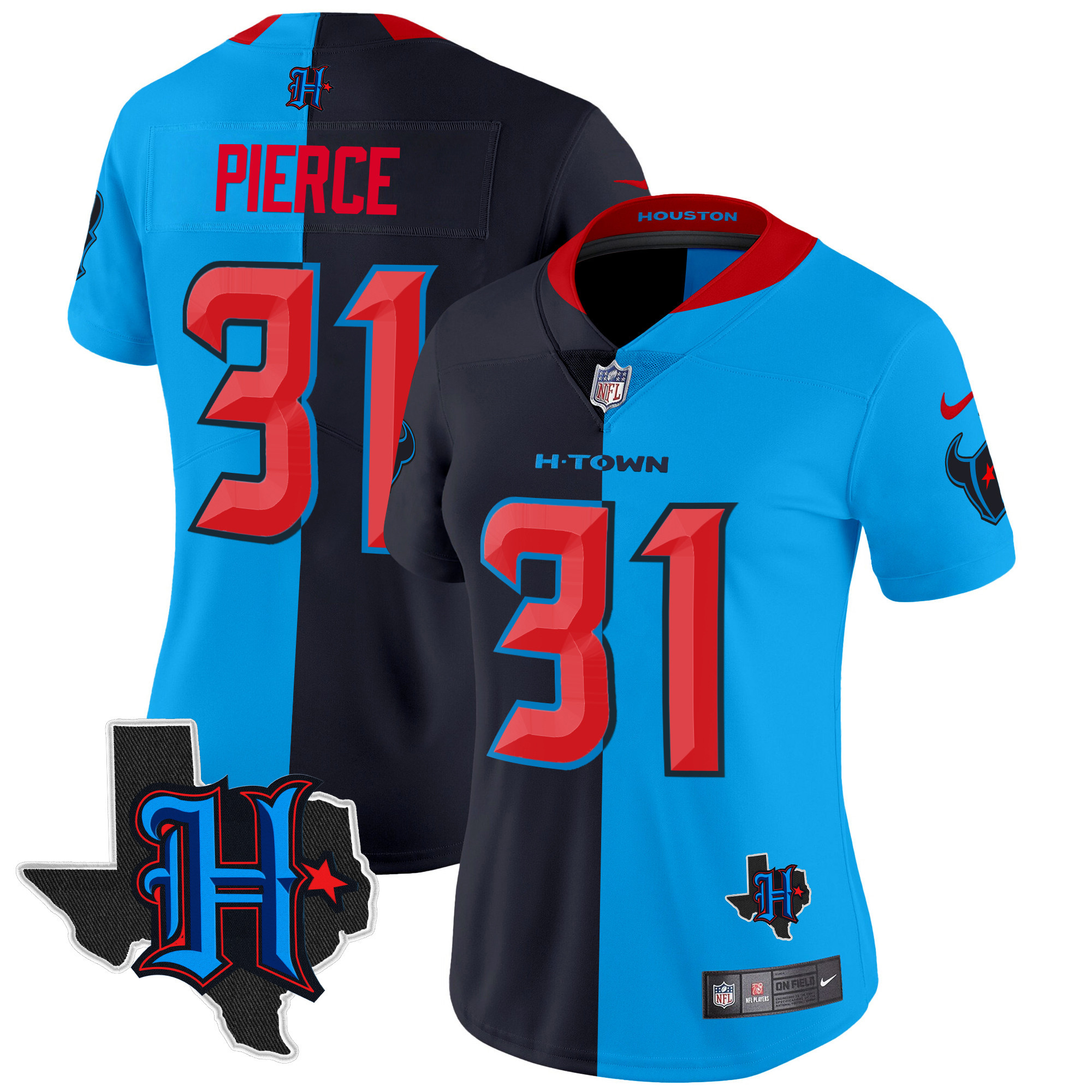 Women's Dameon Pierce Houston Texans 2024 Texas Patch Vapor Limited Split Jersey V2 - All Stitched