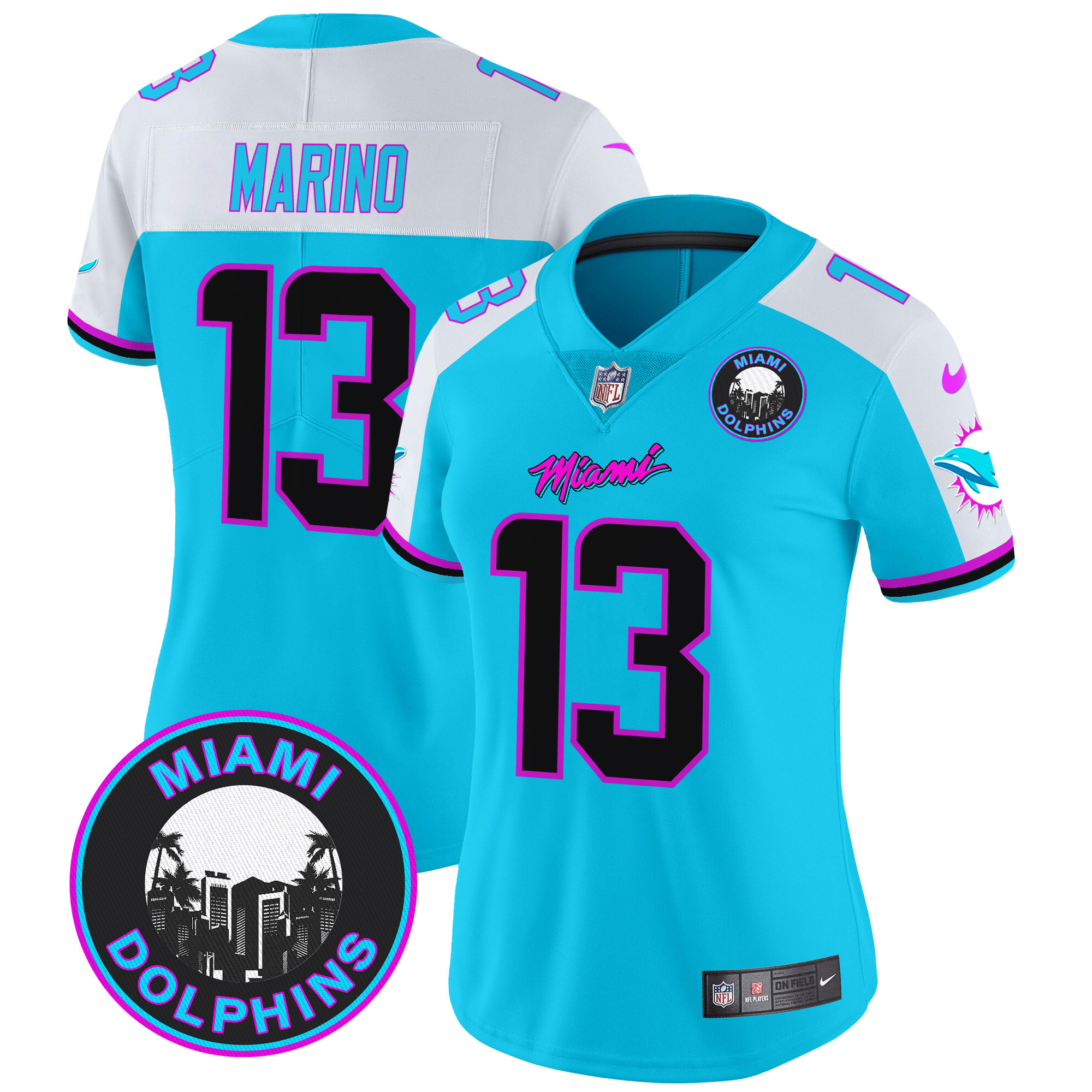 Women's Dan Marino Miami Dolphins "Miami Vice" Vapor Limited Aqua Alternate Jersey V3 - All Stitched
