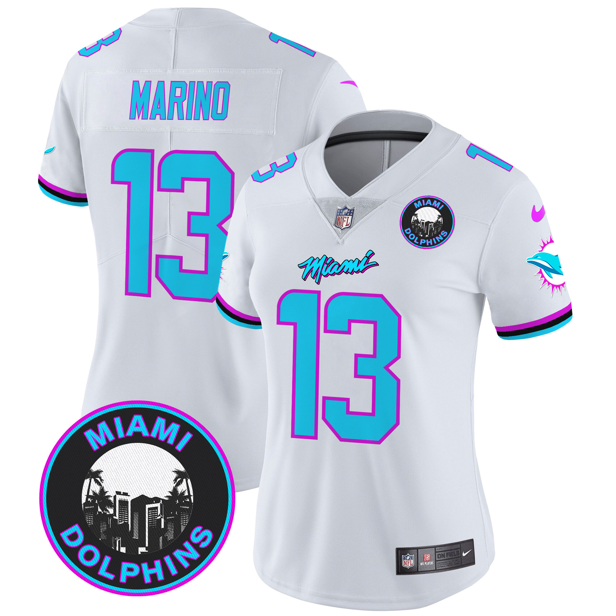 Women's Dan Marino Miami Dolphins "Miami Vice" Vapor Limited White Jersey V3 - All Stitched