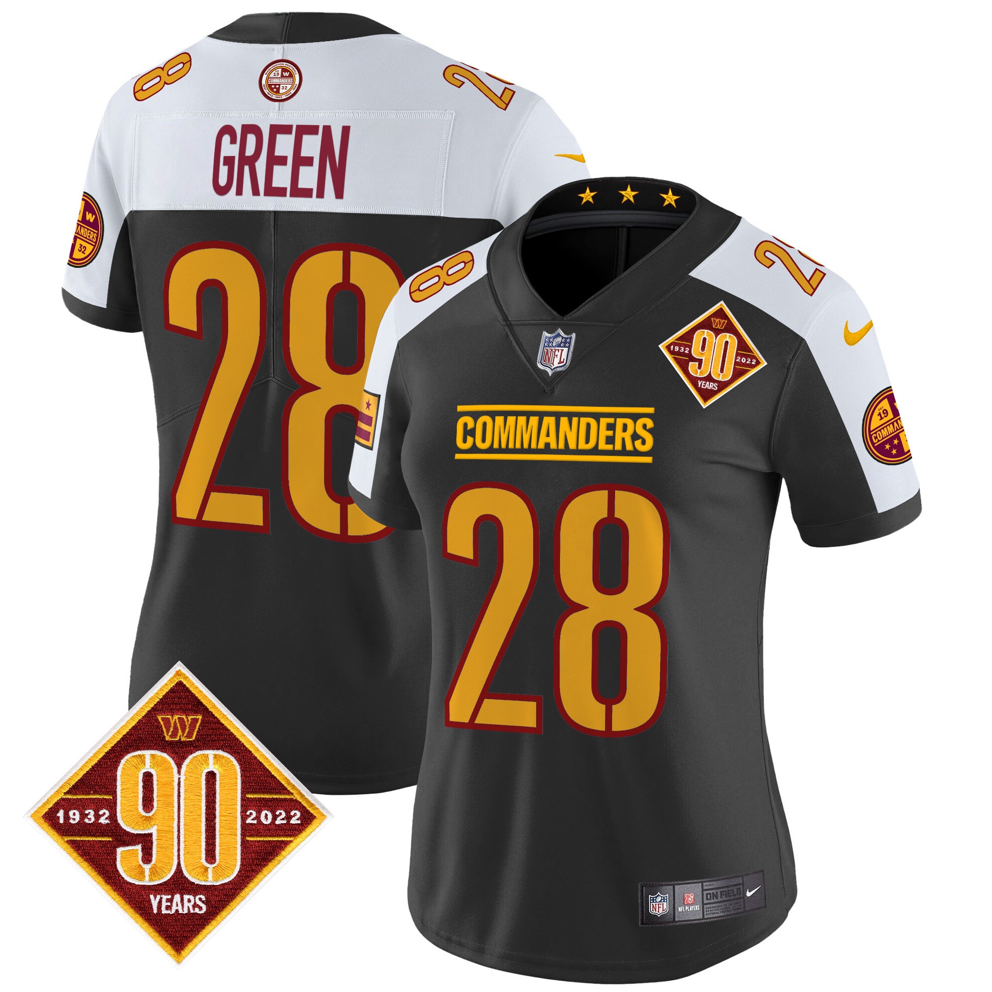 Women's Darrell Green Washington Commanders 90th Anniversary Patch Vapor Limited Black Alternate Jersey - All Stitched