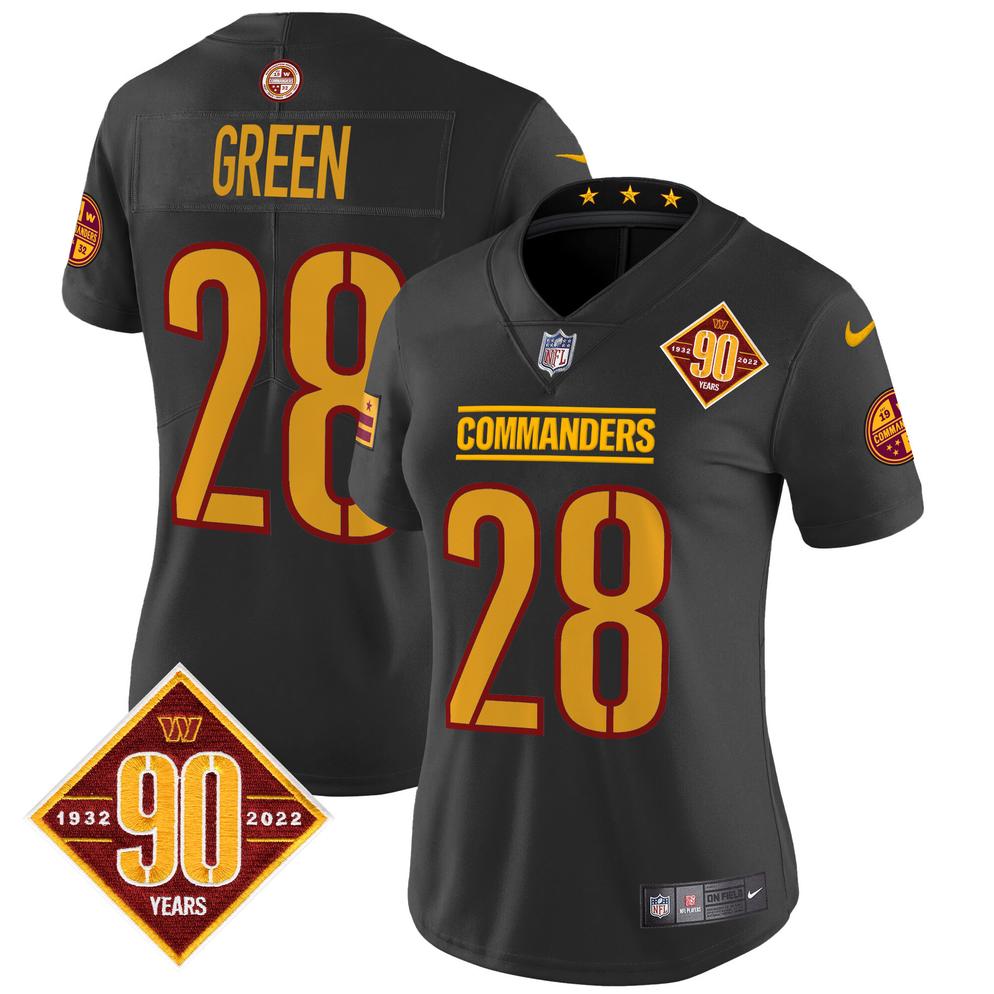 Women's Darrell Green Washington Commanders 90th Anniversary Patch Vapor Limited Black Jersey - All Stitched